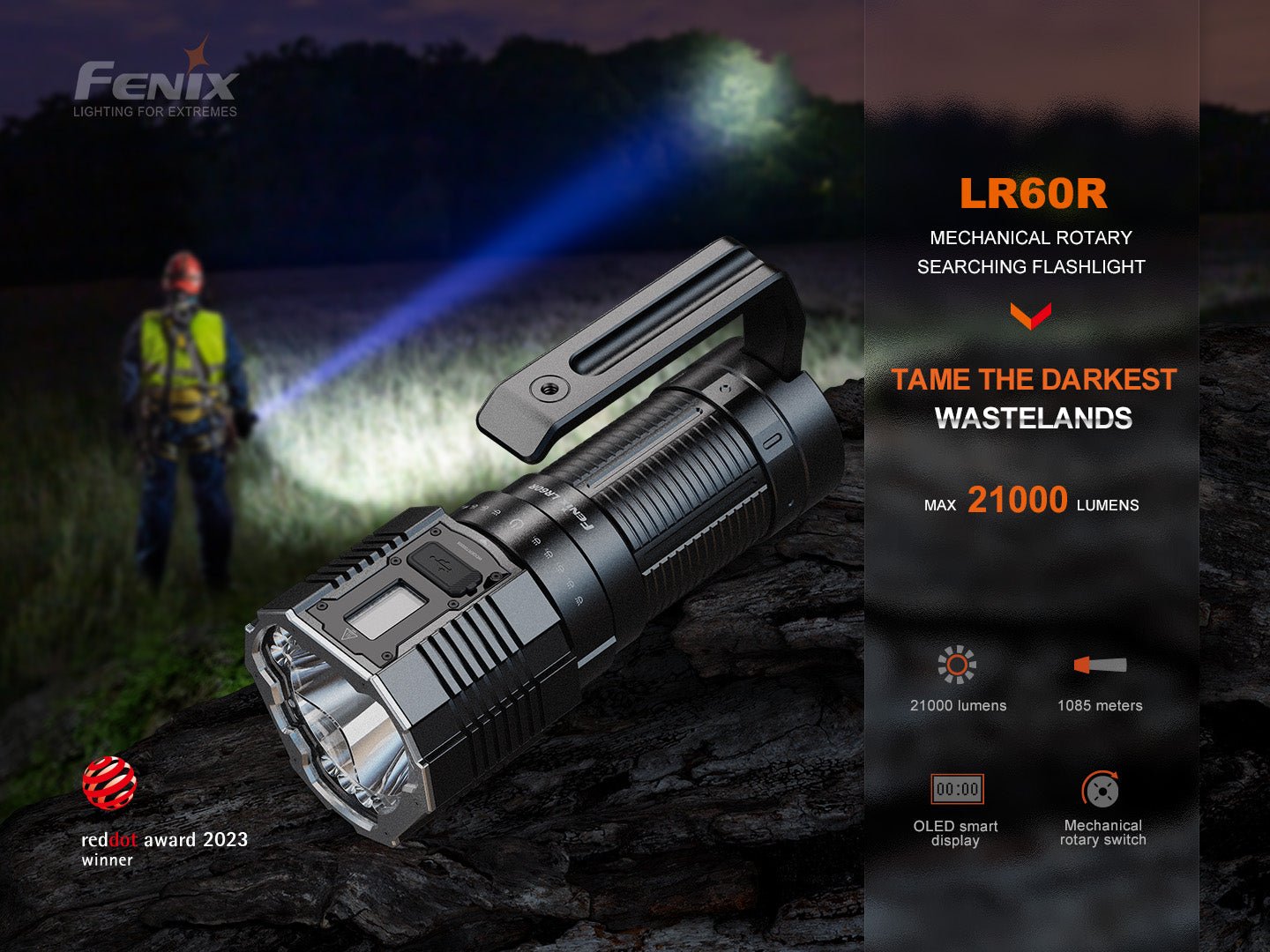 Fenix LR60R Rotary Switch Rechargeable Searchlight - 21000 Lumens - Energize Trek