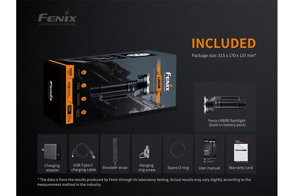 Fenix LR80R Rechargeable LED Searchlight - 18000 Lumens - Energize Trek