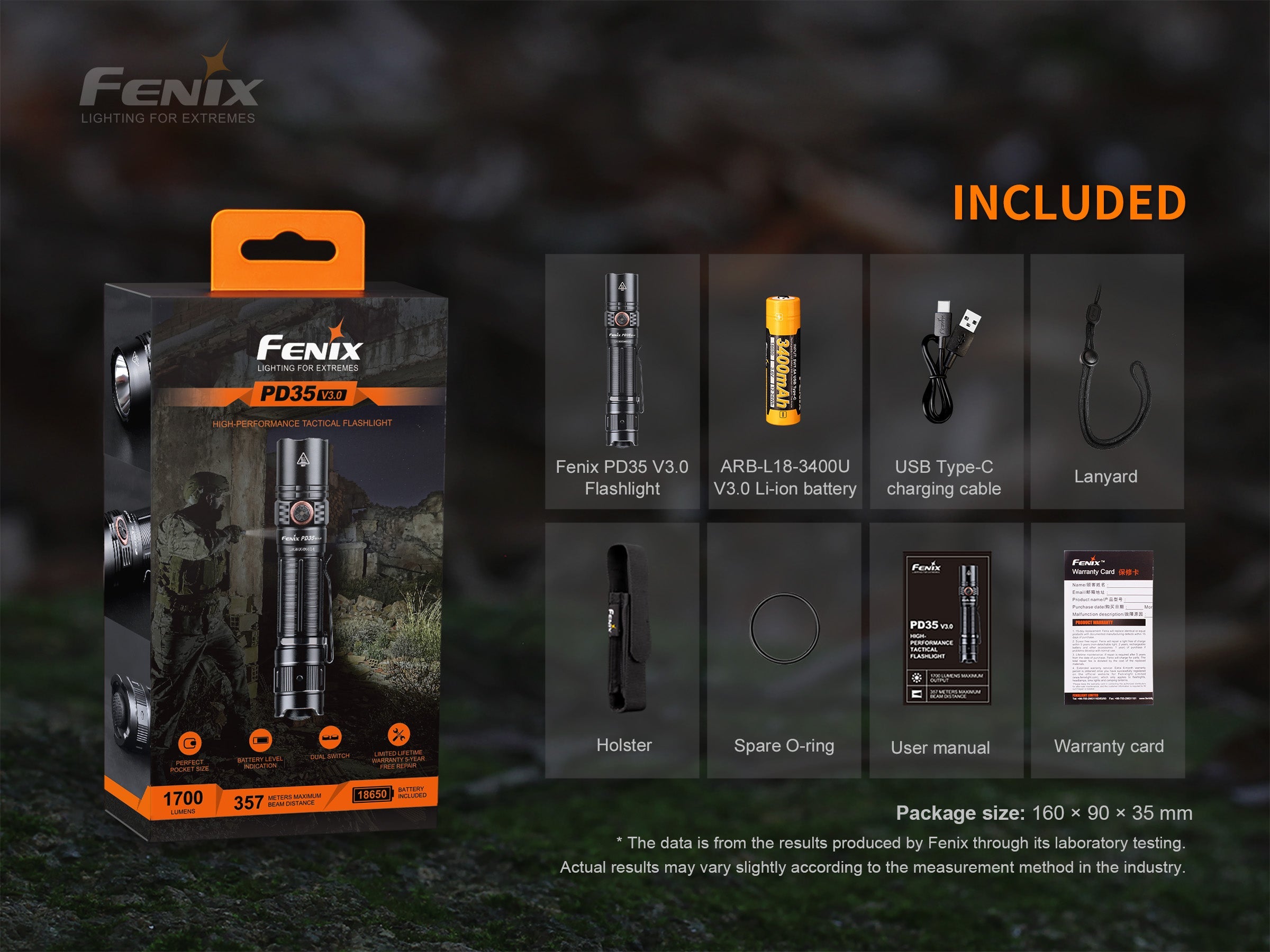 Fenix PD35 V3.0 Everyday Carry Flashlight - 1700 Lumens - Energize Trek