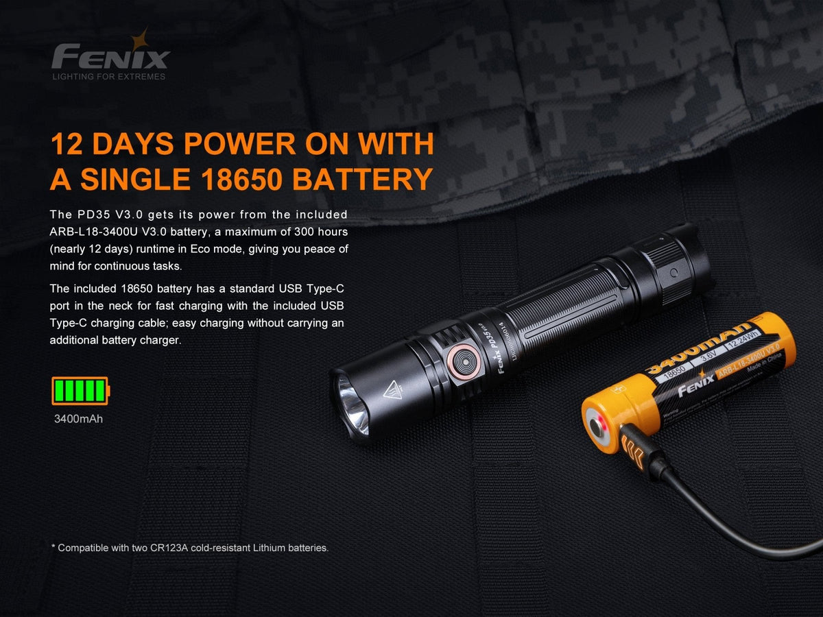 Fenix PD35 V3.0 Everyday Carry Flashlight - 1700 Lumens - Energize Trek
