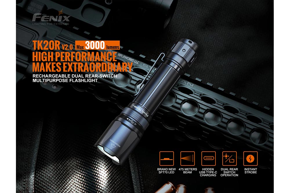 Fenix TK20R V2.0 Rechargeable Flashlight | 3000 lumens - Energize Trek