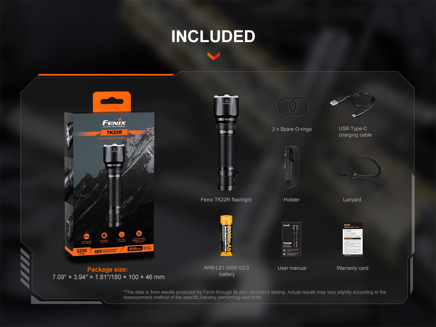 Fenix TK22R Rechargeable Tactical & Duty Flashlight - Energize Trek