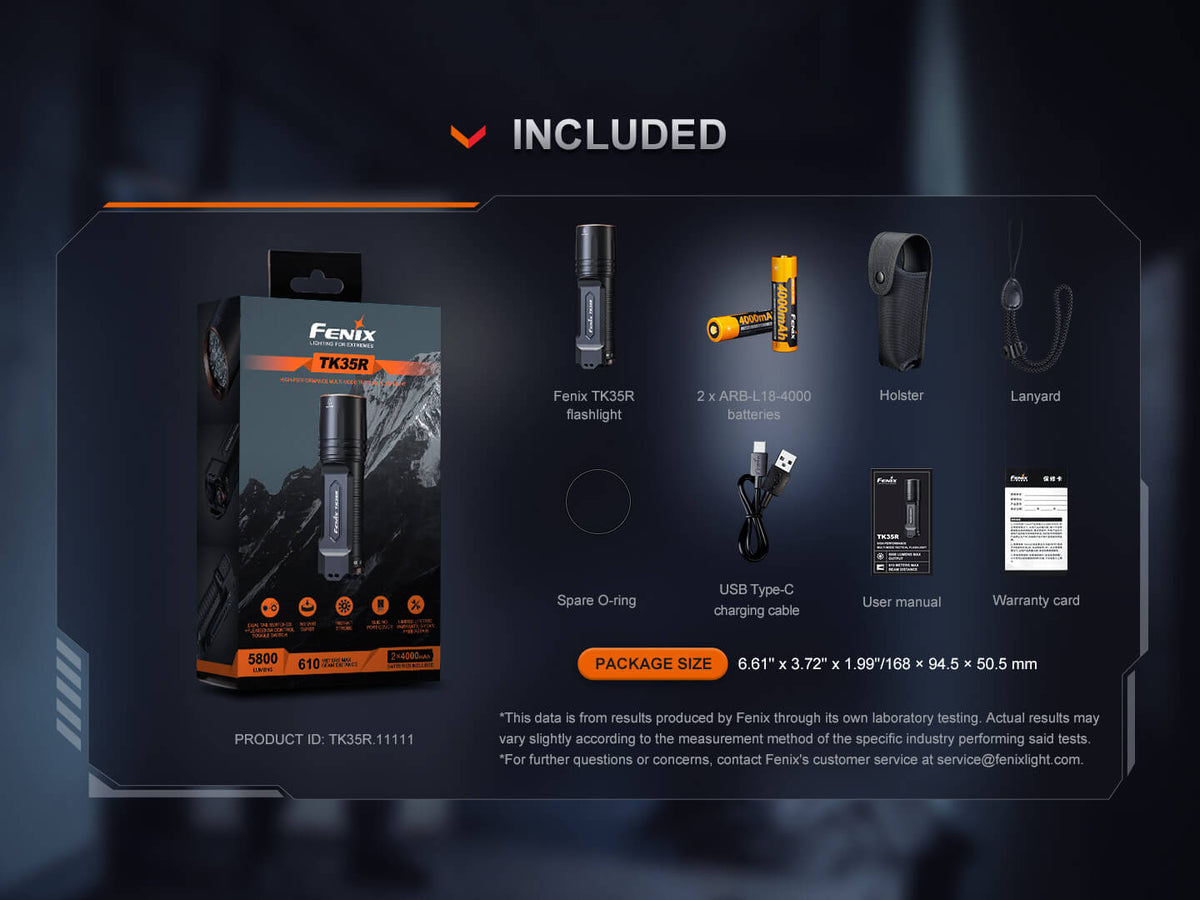 Fenix TK35R Rechargeable High-Performance Tactical Flashlight - Energize Trek