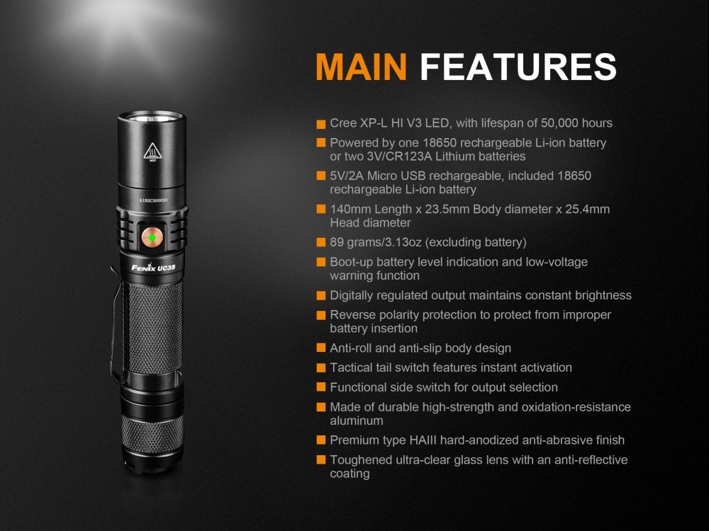 Fenix UC35 V2.0 LED Rechargeable EDC Flashlight - Energize Trek