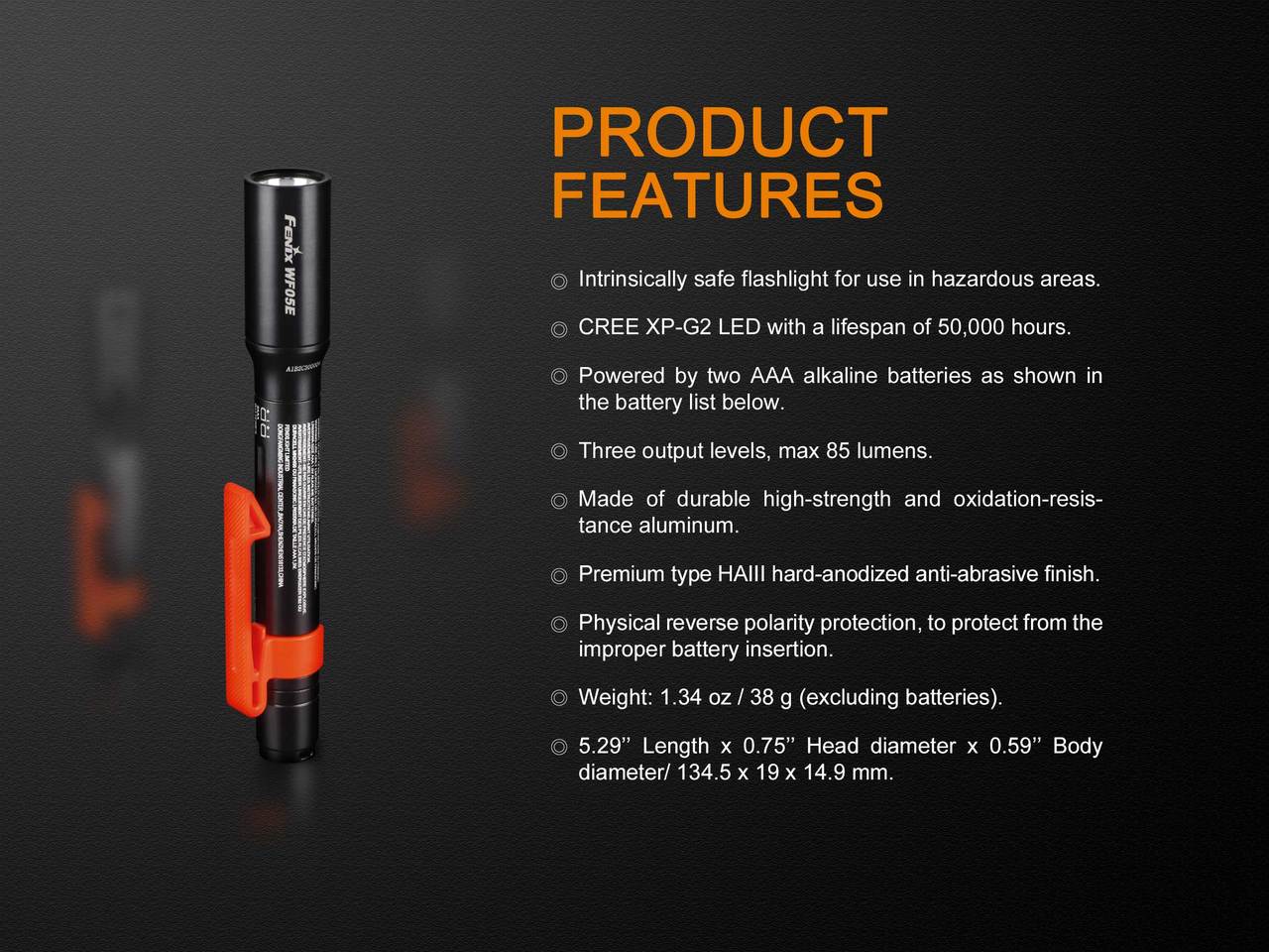Fenix WF05E Intrinsically Safe Flashlight - Energize Trek