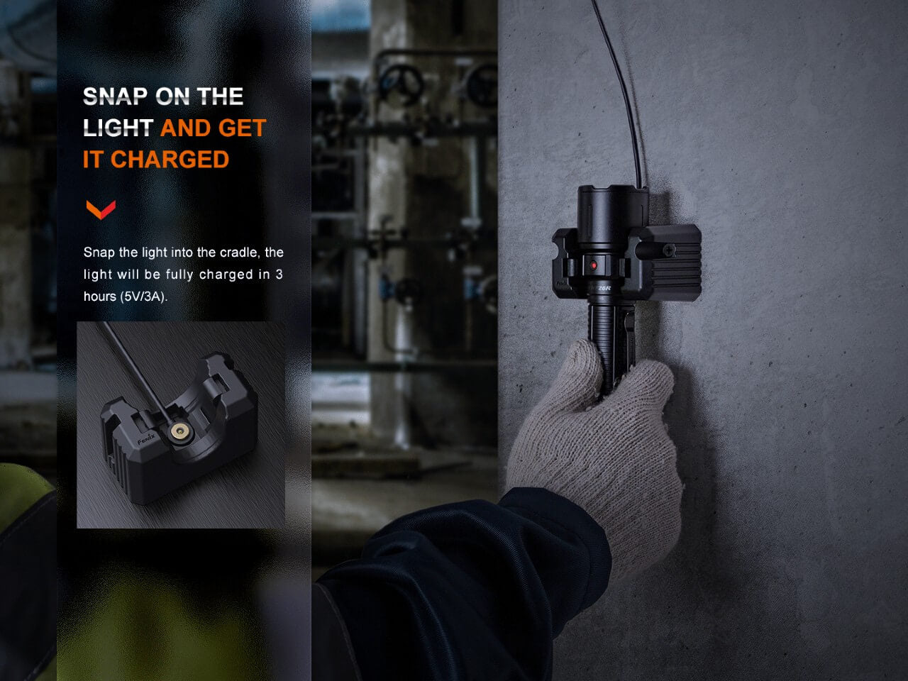 Fenix WF26R Cradle Charging LED Work Flashlight - Energize Trek