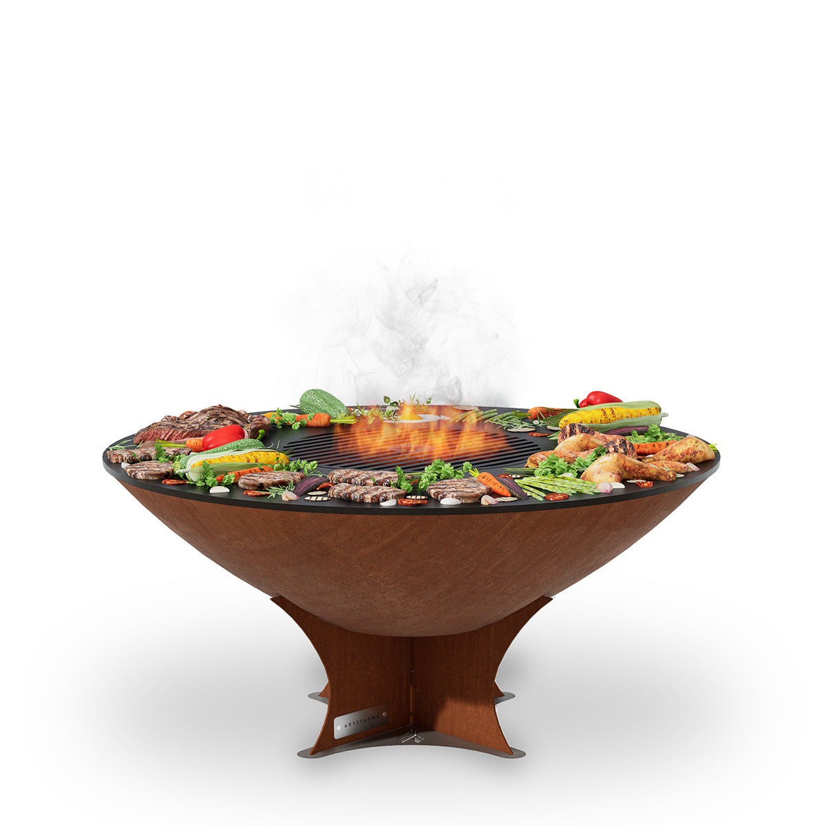 Arteflame Classic 40″ — Fire Pit with Cooktop (CORTEN Bowl; Short Round / Short Euro / Built-In No Base) - Energize Trek
