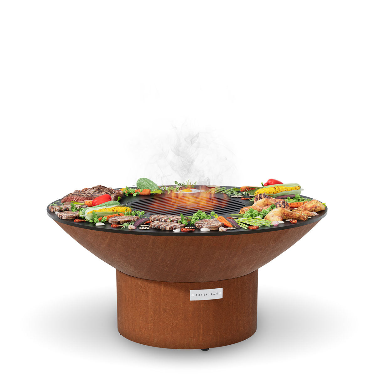 Arteflame Classic 40″ — Fire Pit with Cooktop (CORTEN Bowl; Short Round / Short Euro / Built-In No Base) - Energize Trek