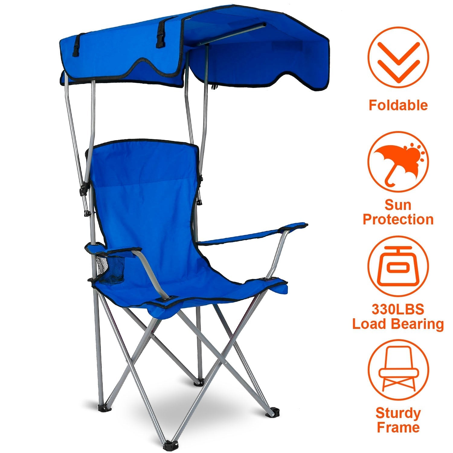 Foldable Beach Canopy Chair Sun Protection Camping Lawn Canopy Chair 330LBS Load Folding Seat w/ Cup Holder For Beach Poolside Travel Picnic - Energize Trek