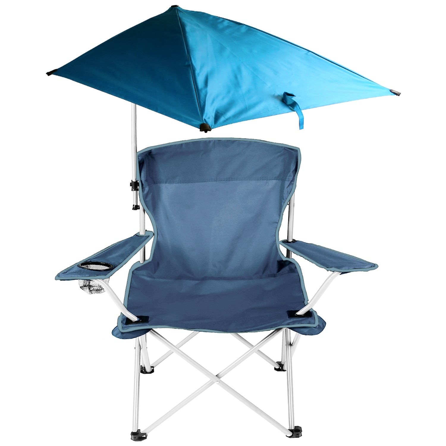 Foldable Beach Chair with Detachable Umbrella Armrest Adjustable Canopy Stool with Cup Holder Carry Bag for Camping Poolside Travel Picnic Lawn Chair - Energize Trek