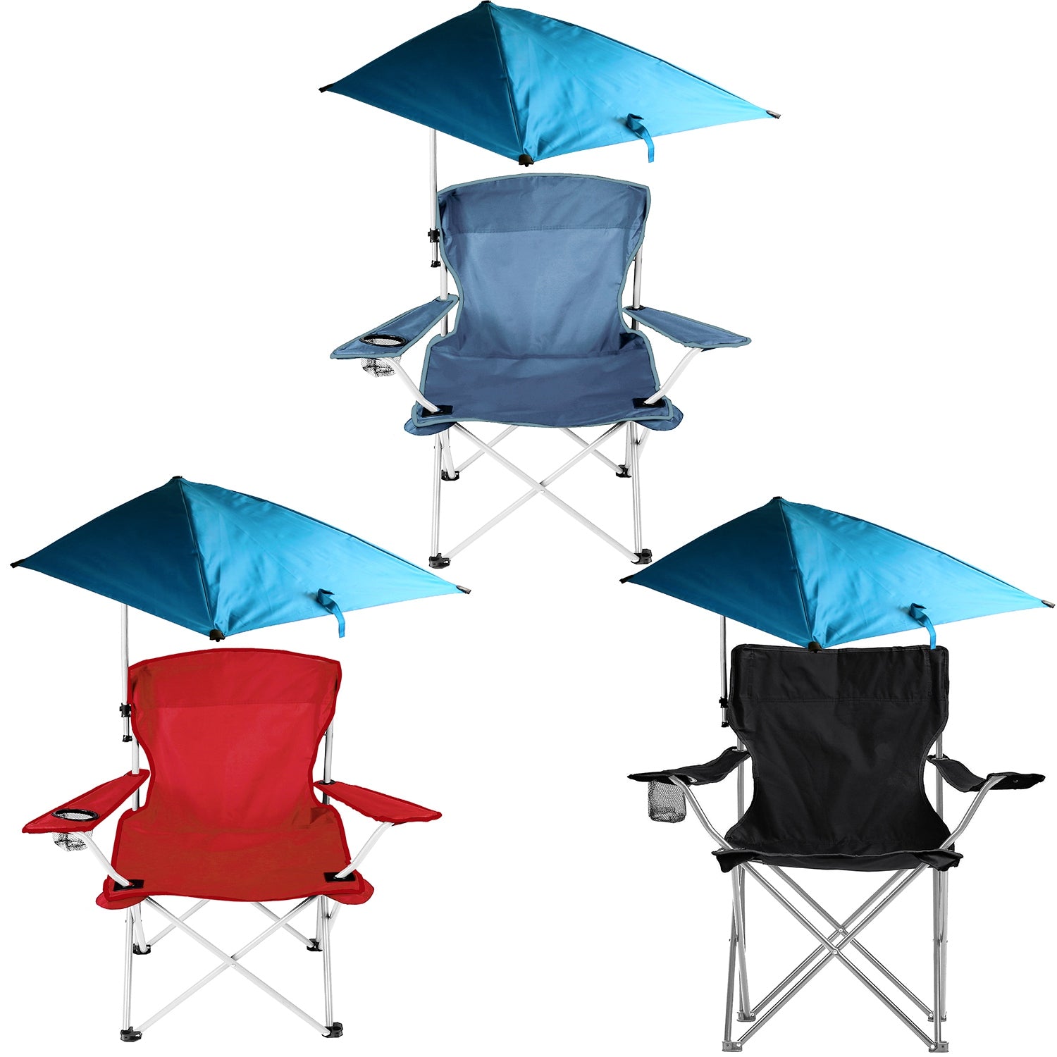 Foldable Beach Chair with Detachable Umbrella Armrest Adjustable Canopy Stool with Cup Holder Carry Bag for Camping Poolside Travel Picnic Lawn Chair - Energize Trek