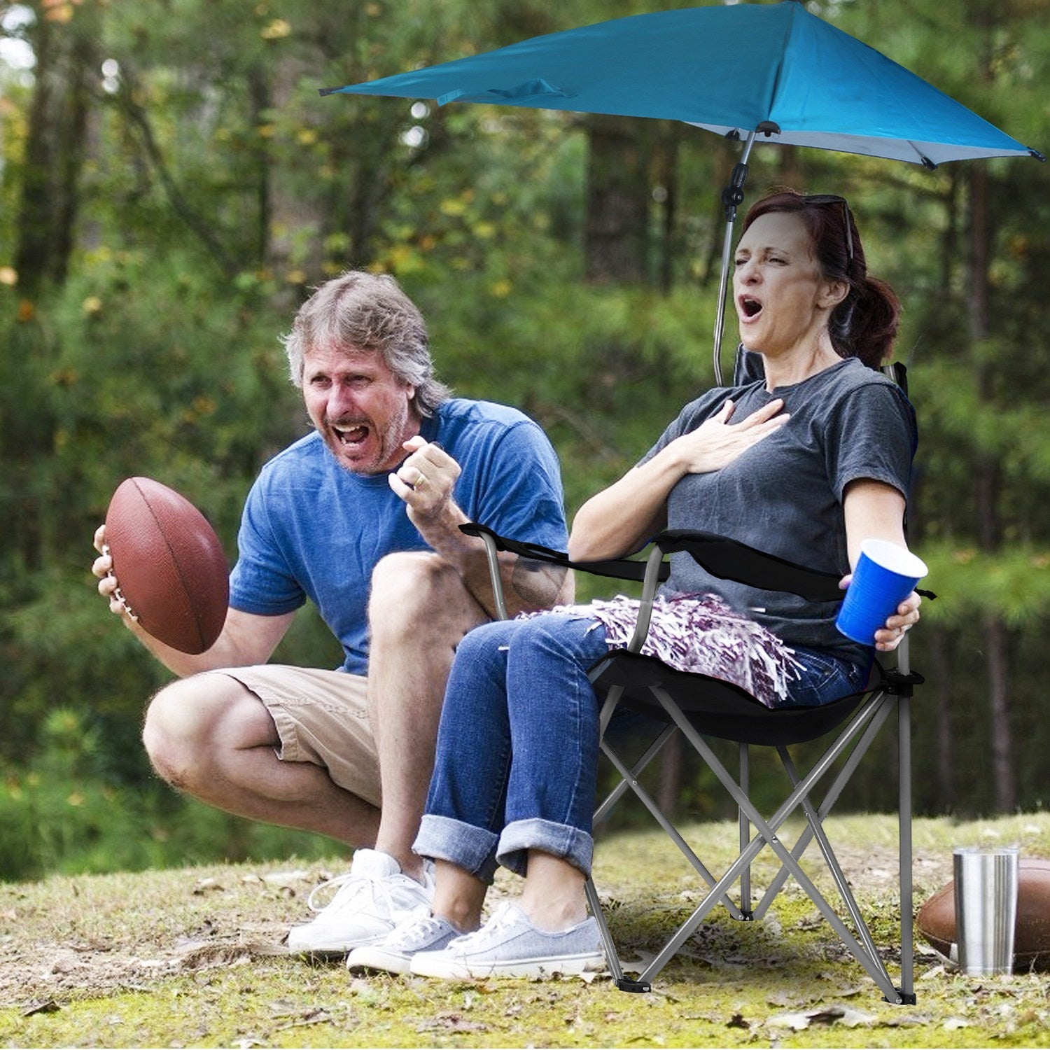 Foldable Beach Chair with Detachable Umbrella Armrest Adjustable Canopy Stool with Cup Holder Carry Bag for Camping Poolside Travel Picnic Lawn Chair - Energize Trek