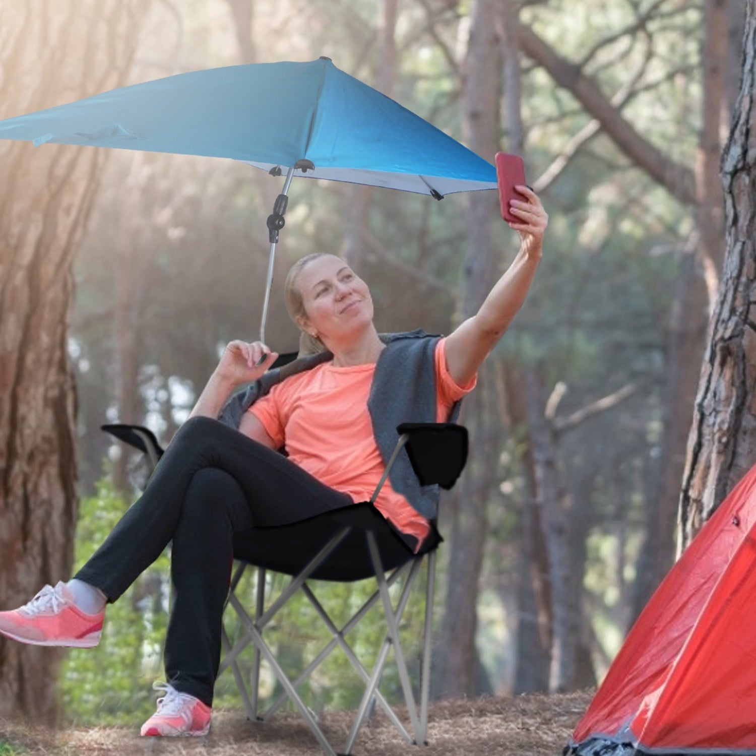 Foldable Beach Chair with Detachable Umbrella Armrest Adjustable Canopy Stool with Cup Holder Carry Bag for Camping Poolside Travel Picnic Lawn Chair - Energize Trek