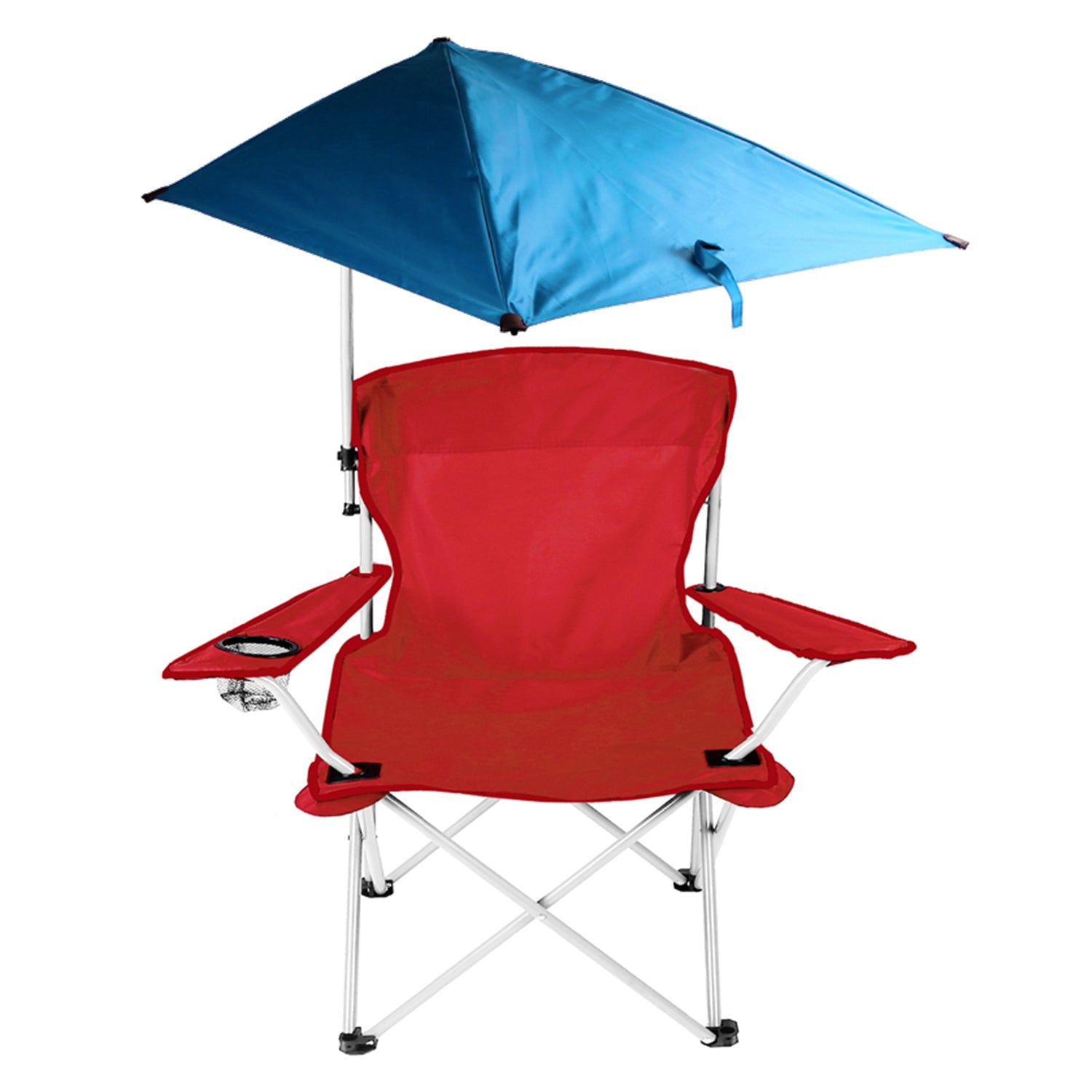 Foldable Beach Chair with Detachable Umbrella Armrest Adjustable Canopy Stool with Cup Holder Carry Bag for Camping Poolside Travel Picnic Lawn Chair - Energize Trek