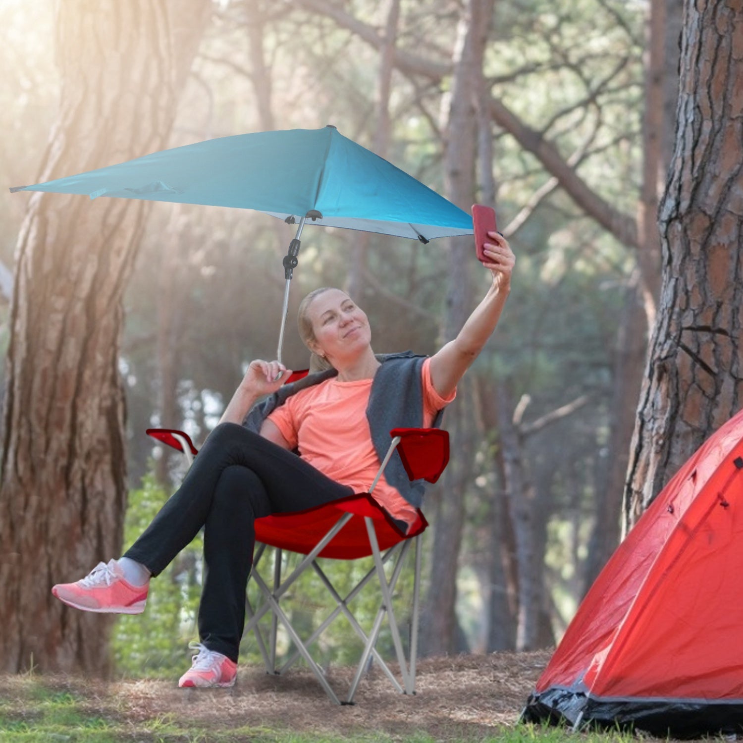 Foldable Beach Chair with Detachable Umbrella Armrest Adjustable Canopy Stool with Cup Holder Carry Bag for Camping Poolside Travel Picnic Lawn Chair - Energize Trek