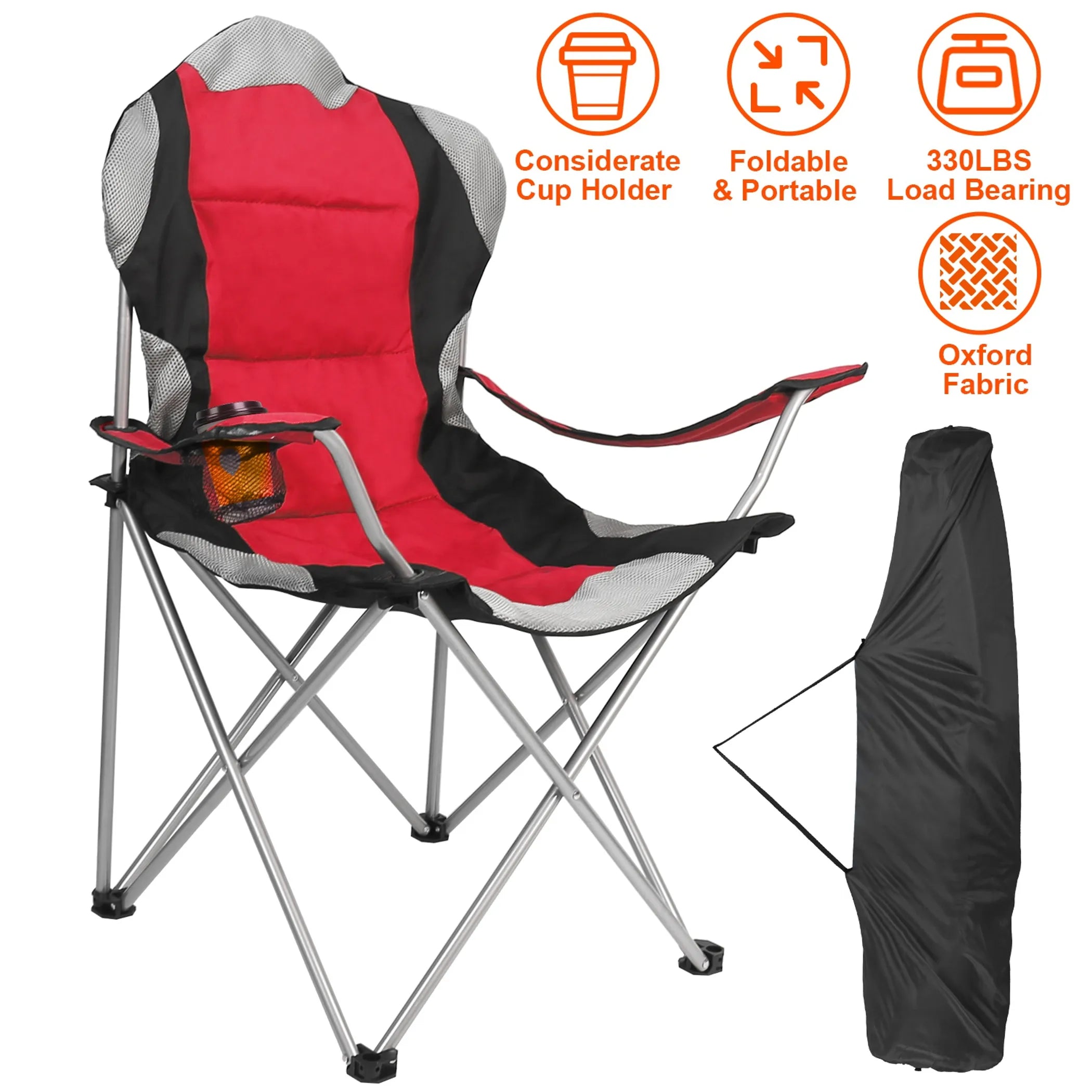 Foldable Camping Chair Heavy Duty Steel Lawn Chair - Energize Trek