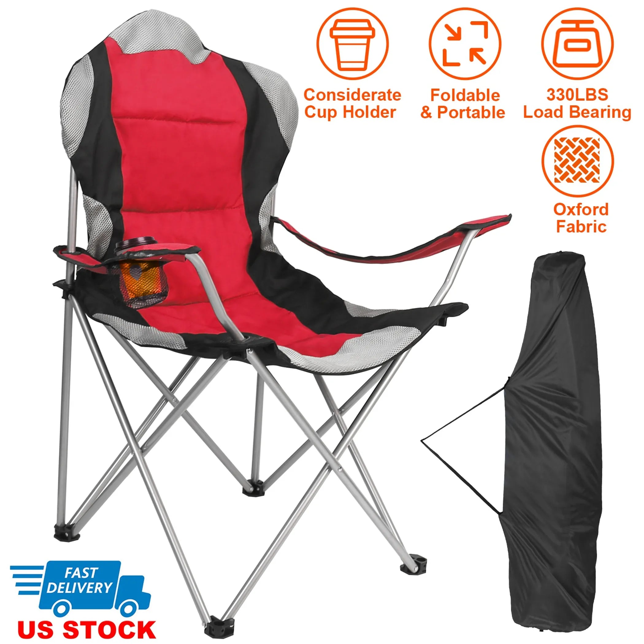 Foldable Camping Chair Heavy Duty Steel Lawn Chair - Energize Trek