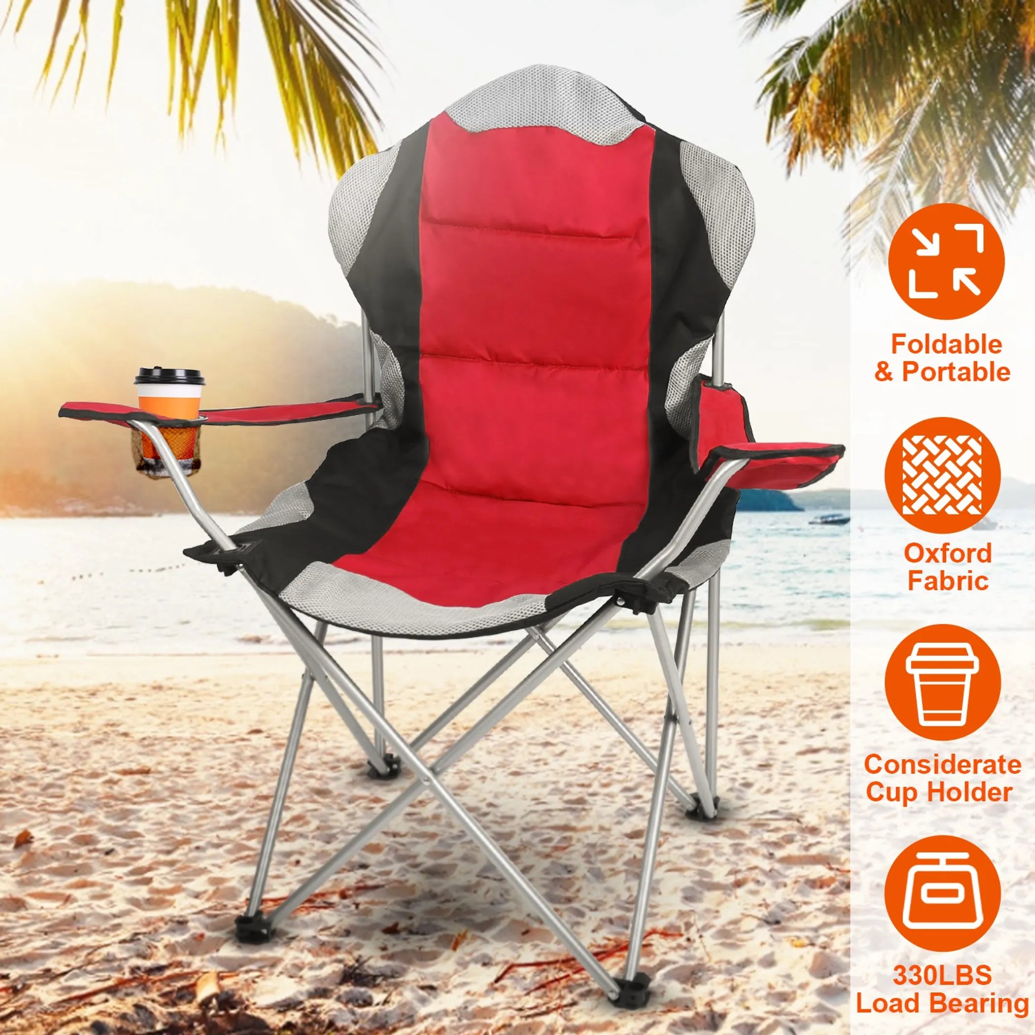 Foldable Camping Chair Heavy Duty Steel Lawn Chair - Energize Trek