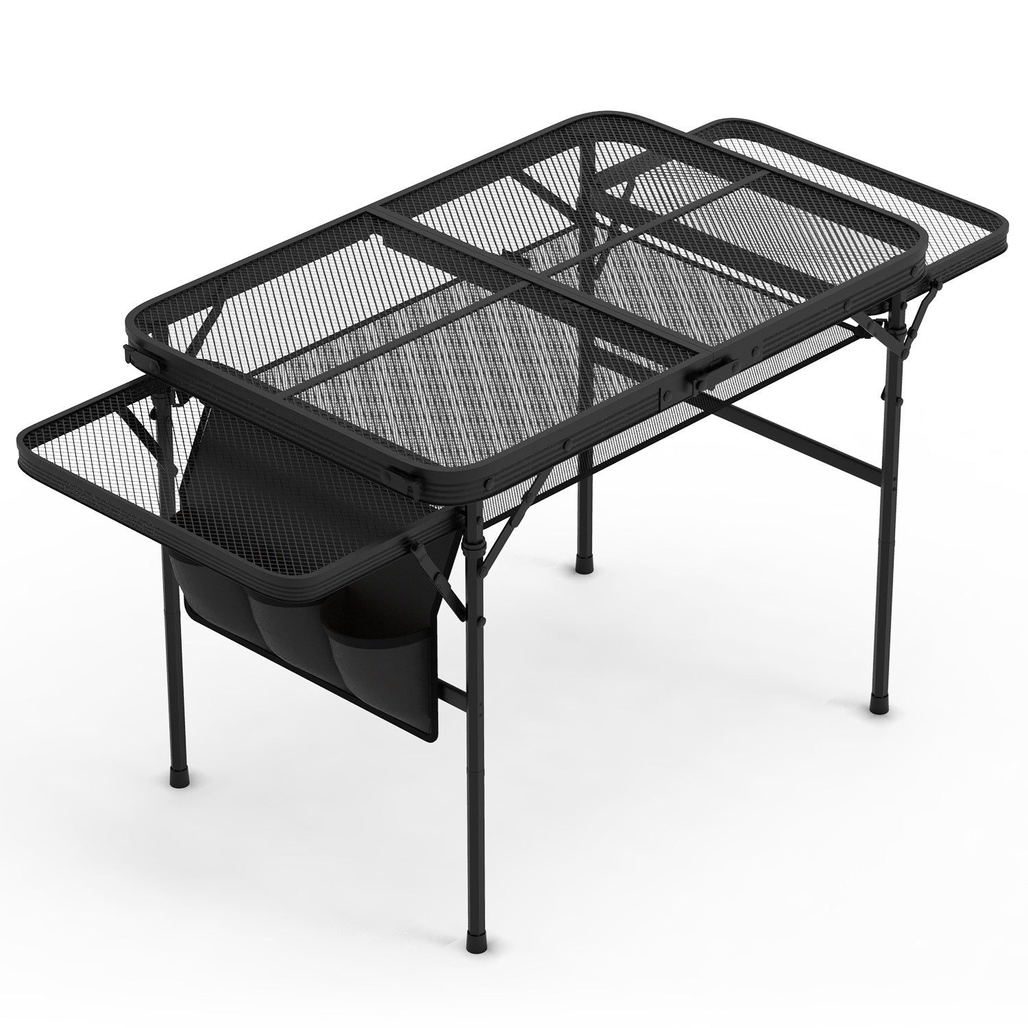 Foldable Camping Table Collapsible Picnic Aluminum Alloy Grill Stand BBQ Table with 66LBS Max Load Adjustable Height 2 Side Wing Trays Storage Net - Energize Trek