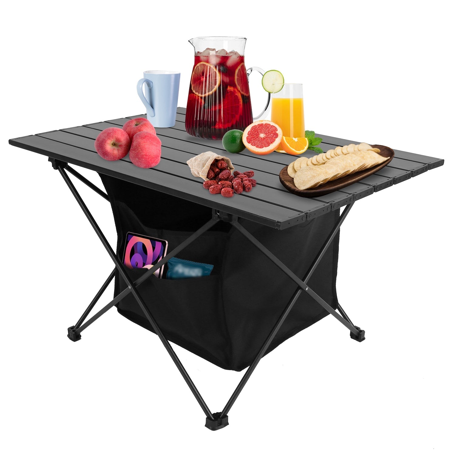 Foldable Camping Table With Storage Basket Rustproof Portable Aluminum Alloy Roll-Up Camping Table With Carrying Bag For Camping Hiking BBQ Picnic Fis - Energize Trek