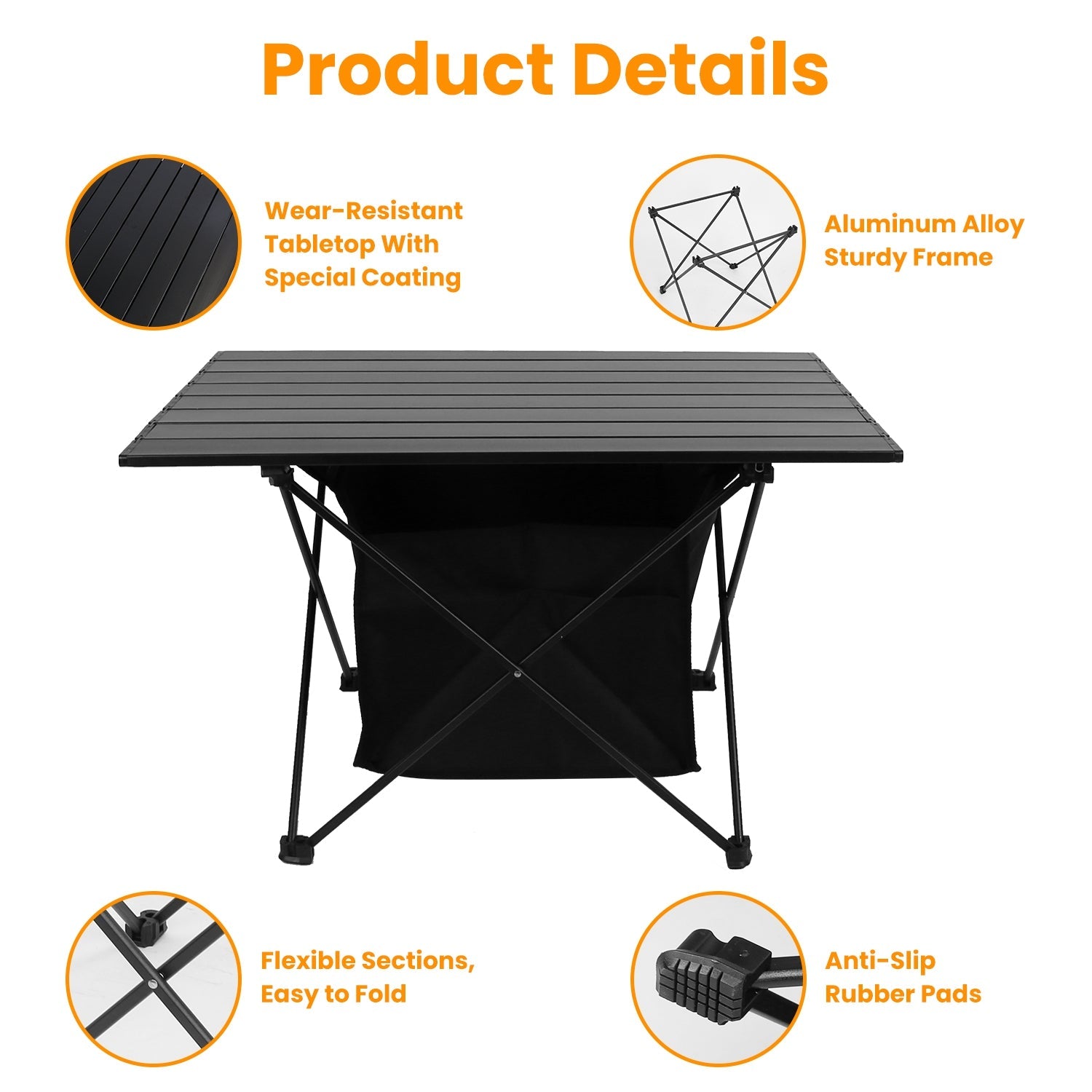 Foldable Camping Table With Storage Basket Rustproof Portable Aluminum Alloy Roll-Up Camping Table With Carrying Bag For Camping Hiking BBQ Picnic Fis - Energize Trek