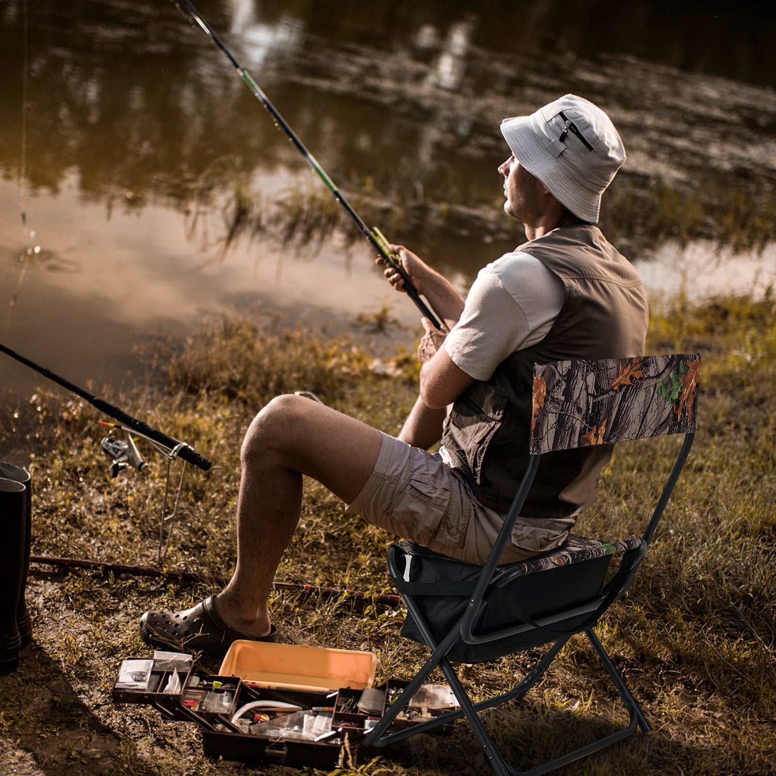 Foldable Patio Chair with Storage Pocket Backrest for Camping Hiking - Energize Trek