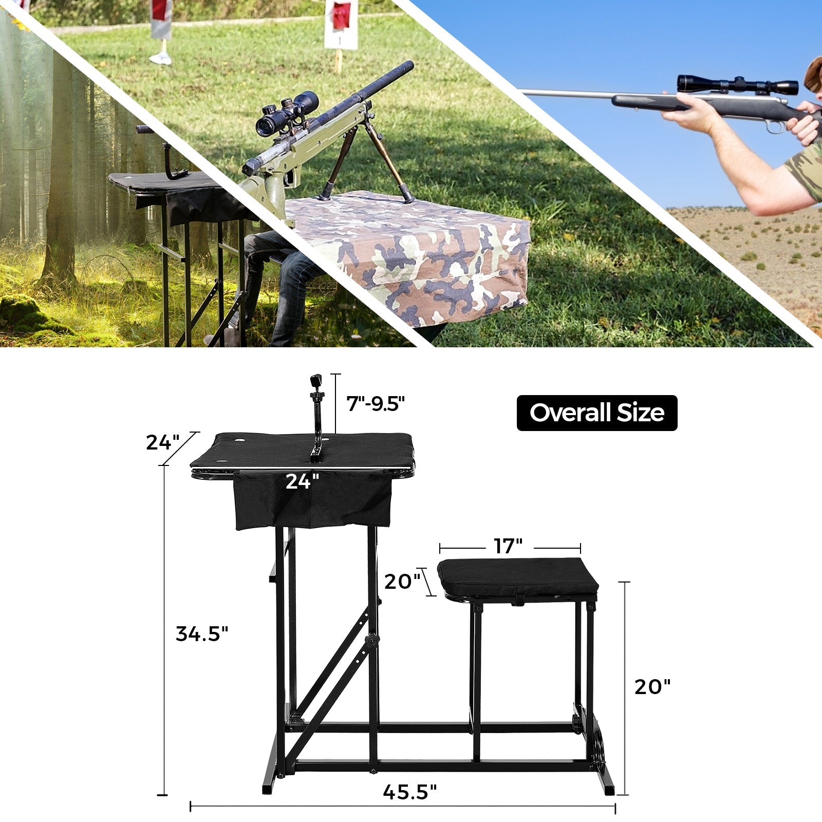 Foldable Shooting Bench with Adjustable Height Table - Energize Trek