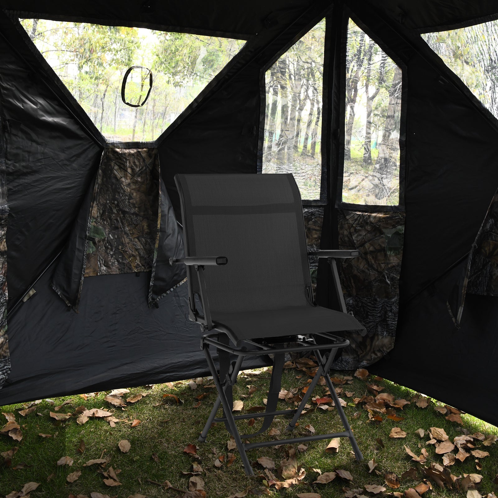 Foldable Swivel Patio Chair with Armrest and Mesh Back - Energize Trek