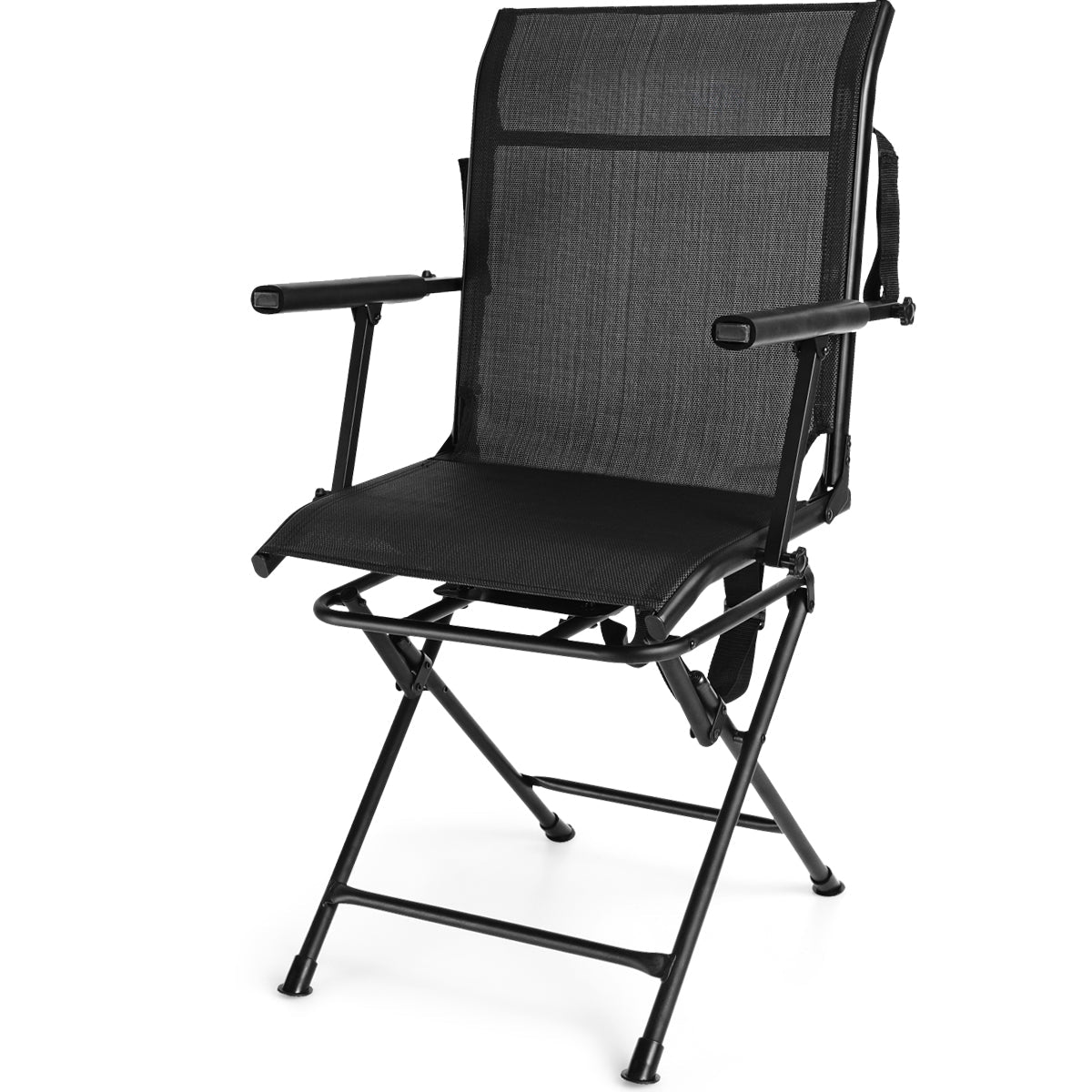 Foldable Swivel Patio Chair with Armrest and Mesh Back - Energize Trek