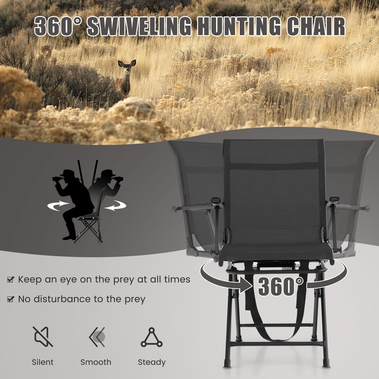 Foldable Swivel Patio Chair with Armrest and Mesh Back - Energize Trek