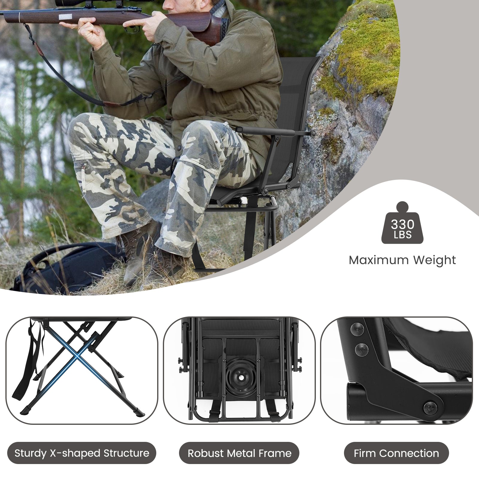 Foldable Swivel Patio Chair with Armrest and Mesh Back - Energize Trek