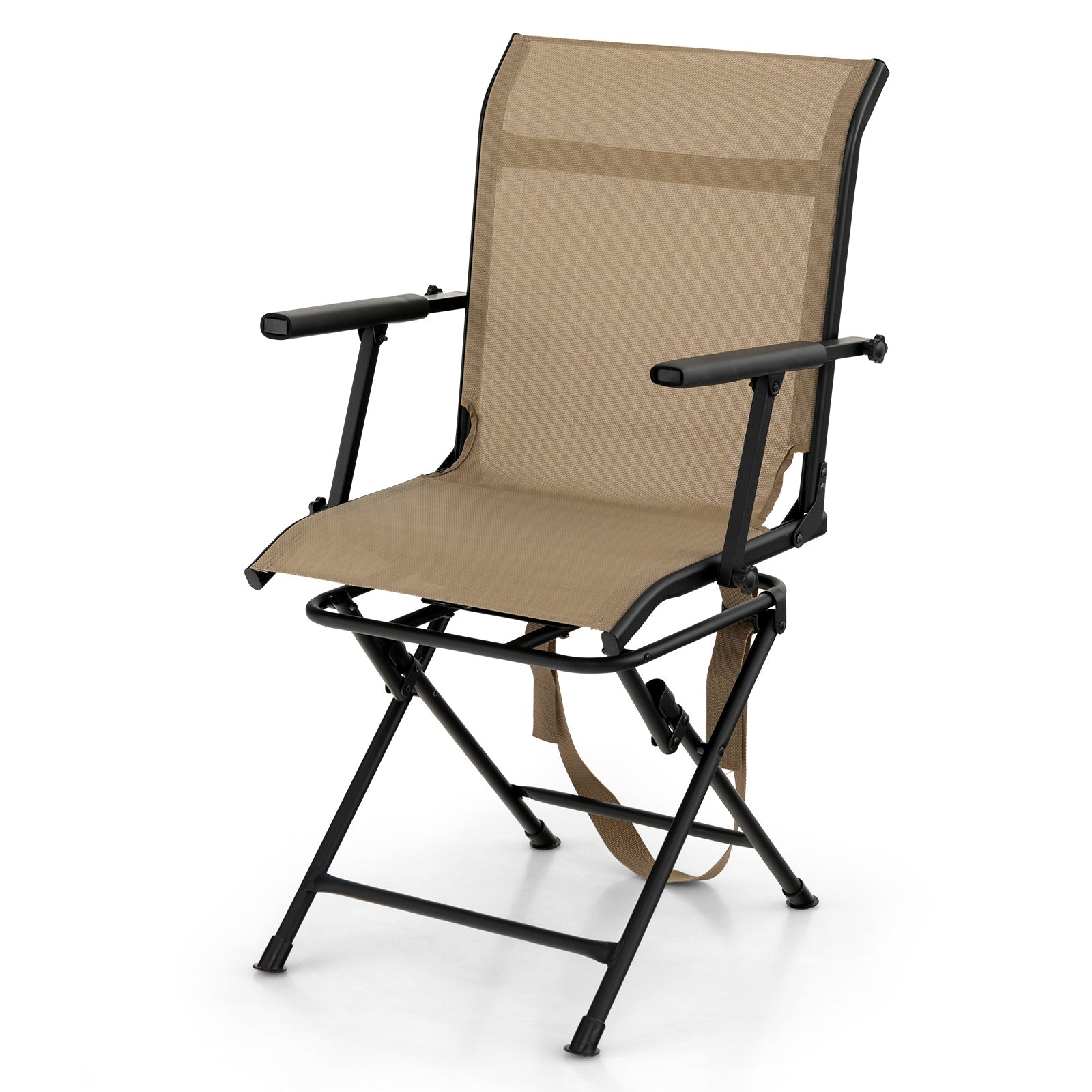 Foldable Swivel Patio Chair with Armrest and Mesh Back - Energize Trek