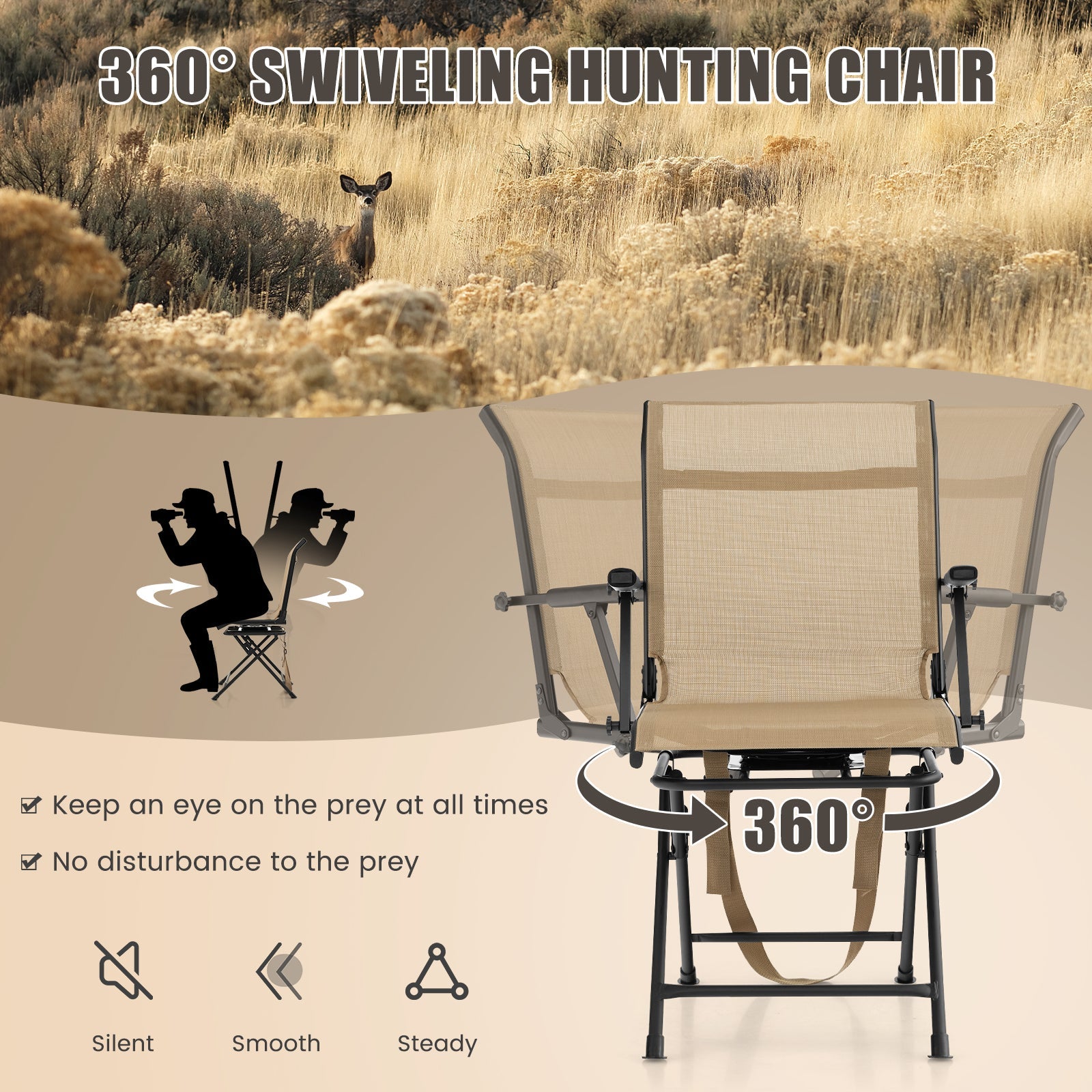 Foldable Swivel Patio Chair with Armrest and Mesh Back - Energize Trek