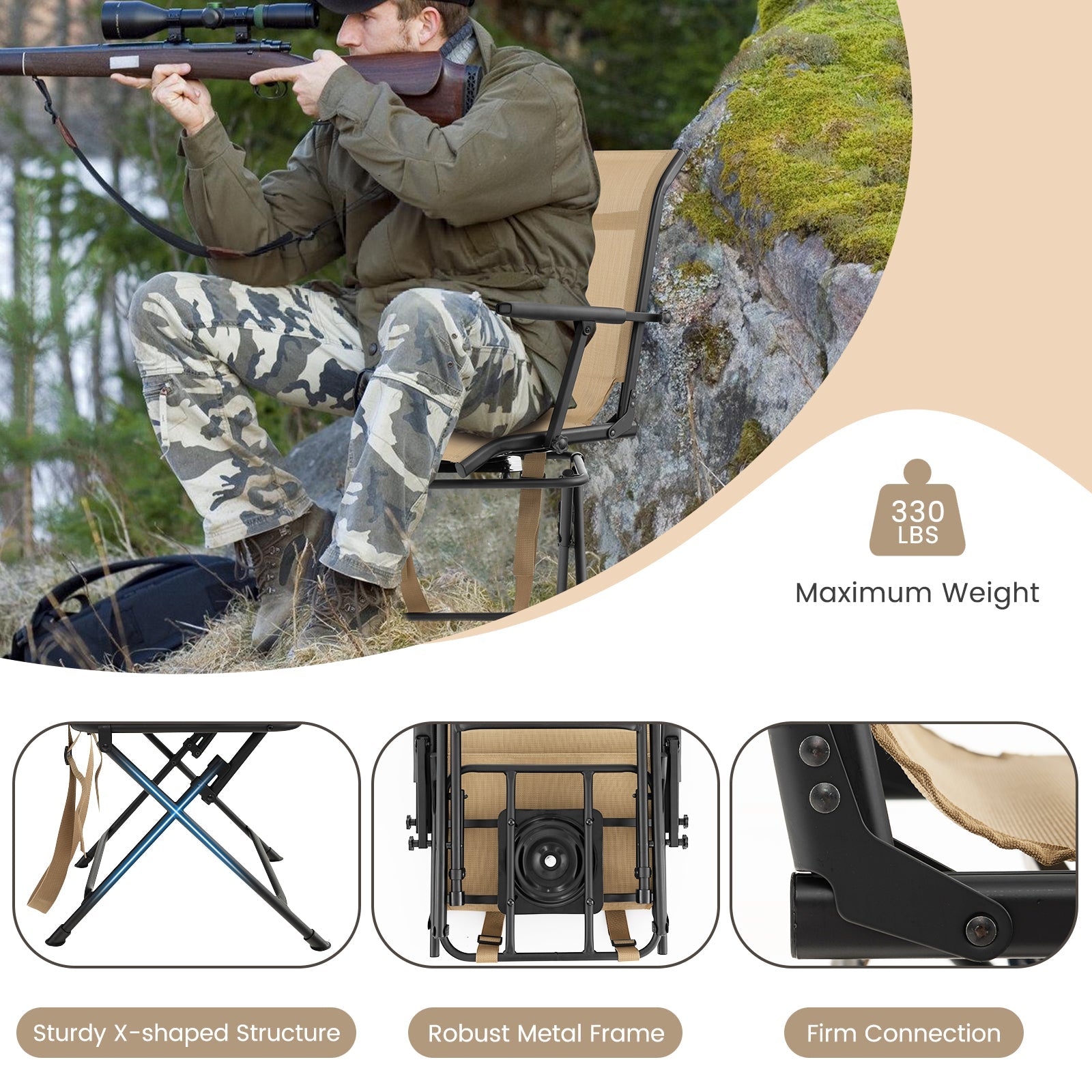 Foldable Swivel Patio Chair with Armrest and Mesh Back - Energize Trek