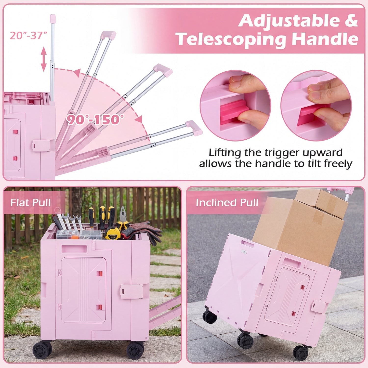 Foldable Utility Cart on 4 Rotate Wheels with Cup Holder - Energize Trek