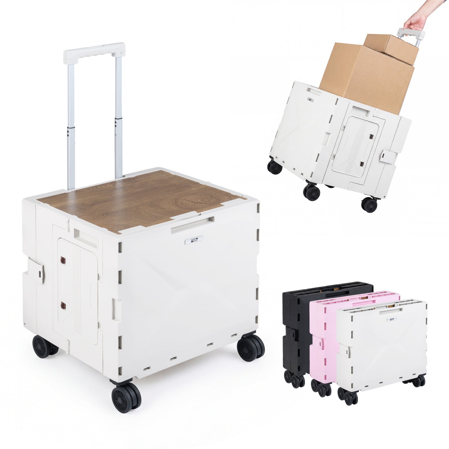 Foldable Utility Cart on 4 Rotate Wheels with Cup Holder - Energize Trek