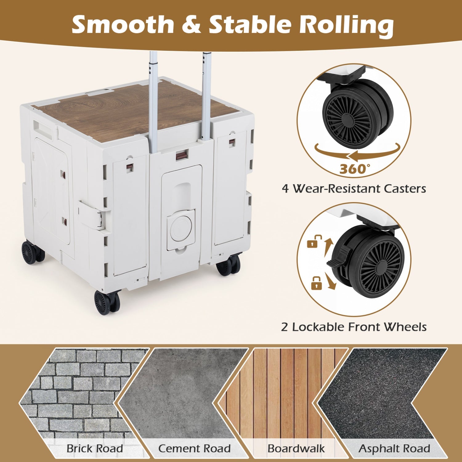 Foldable Utility Cart on 4 Rotate Wheels with Cup Holder - Energize Trek