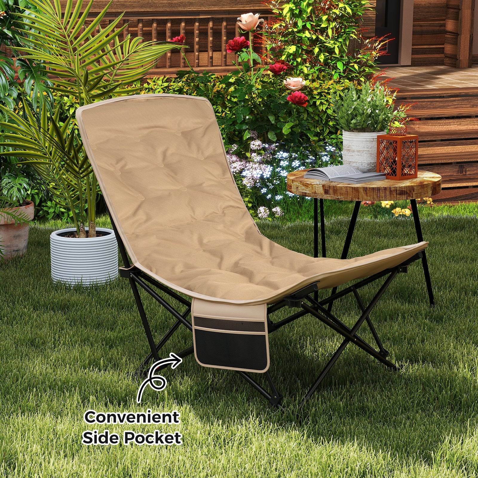 Folding Camping Chair for Adults with Adjustable Backrest and Carrying Bag-Khaki - Energize Trek