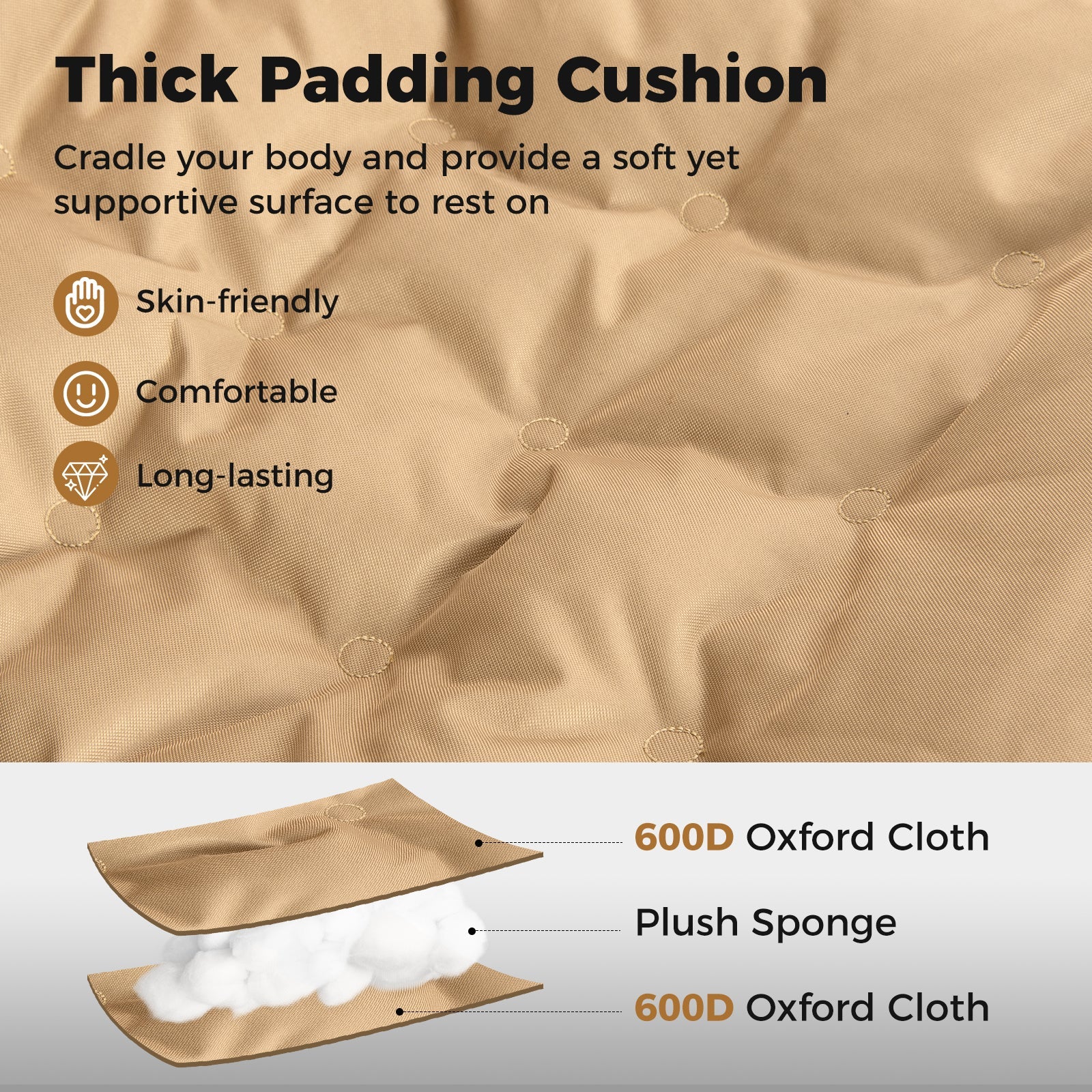 Folding Camping Chair for Adults with Adjustable Backrest and Carrying Bag-Khaki - Energize Trek