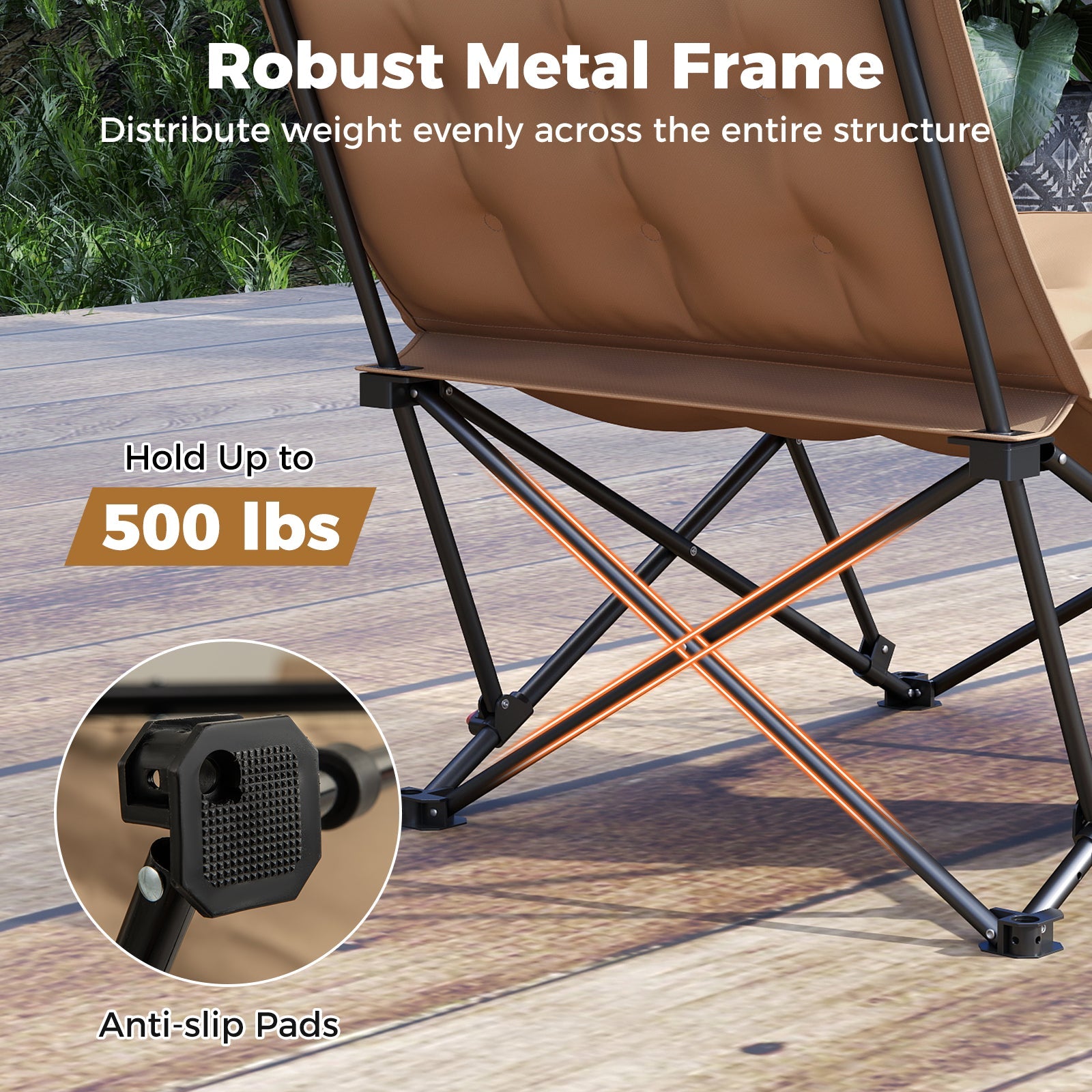 Folding Camping Chair for Adults with Adjustable Backrest and Carrying Bag-Khaki - Energize Trek