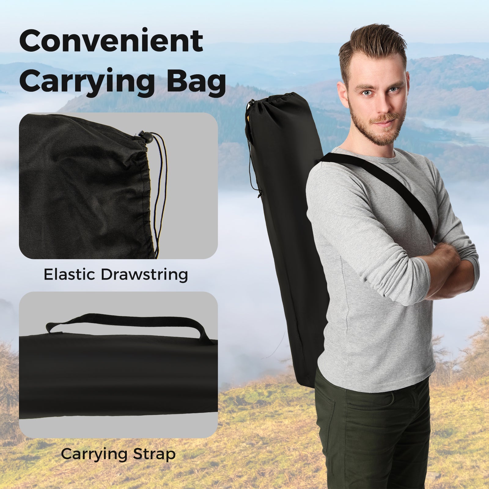 Folding Camping Chair with Footrest Camping Lounge Chair with Carry Bag-Black - Energize Trek