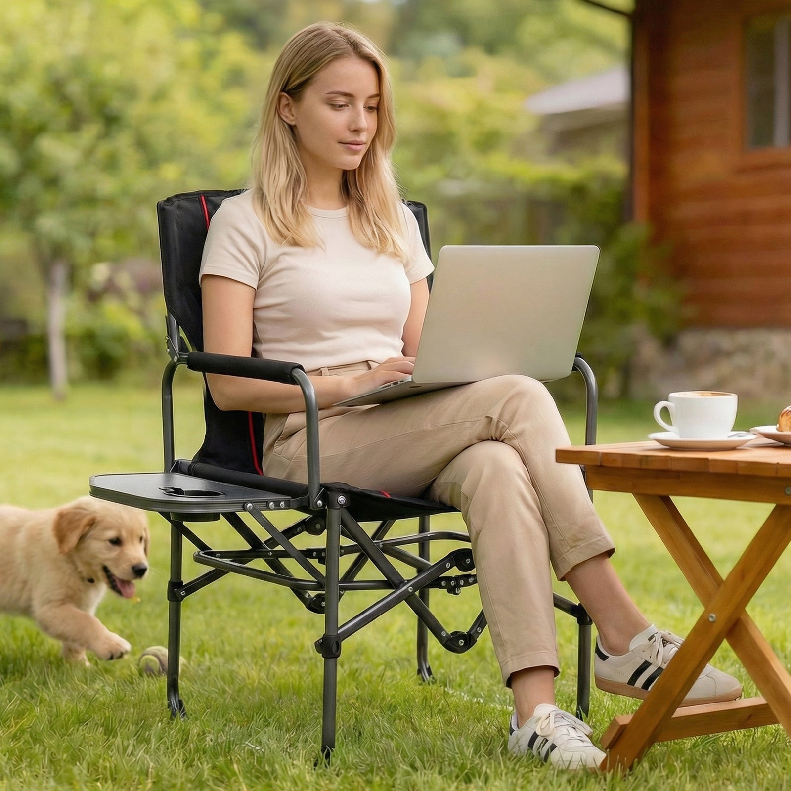 Folding Camping Chair with Side Table and Cup Holder with Carrying Bag - Energize Trek