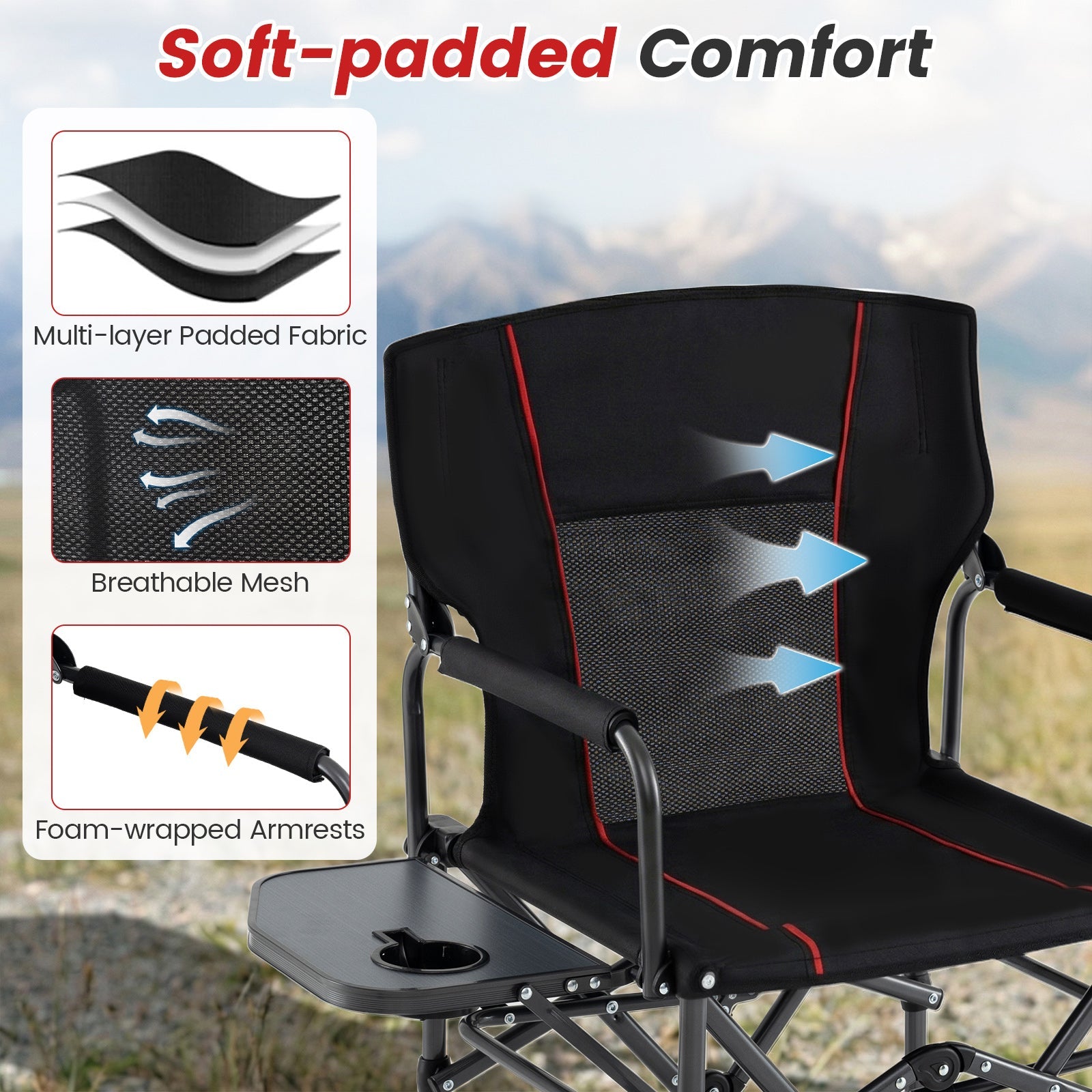 Folding Camping Chair with Side Table and Cup Holder with Carrying Bag - Energize Trek