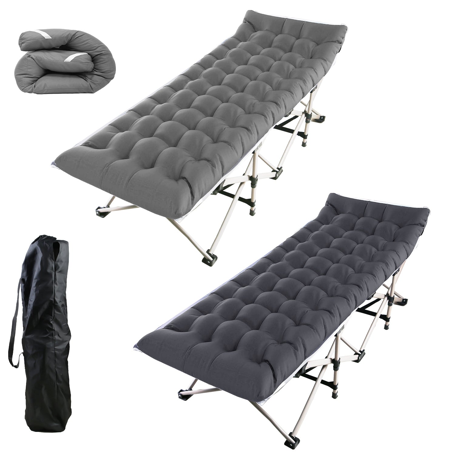 Folding Camping Cot Portable Sleeping Camping Bed Collapsible Travel Camp Cots Guest Bed Cot with 2-Sided Soft Pad 440LBS Max Load - Energize Trek