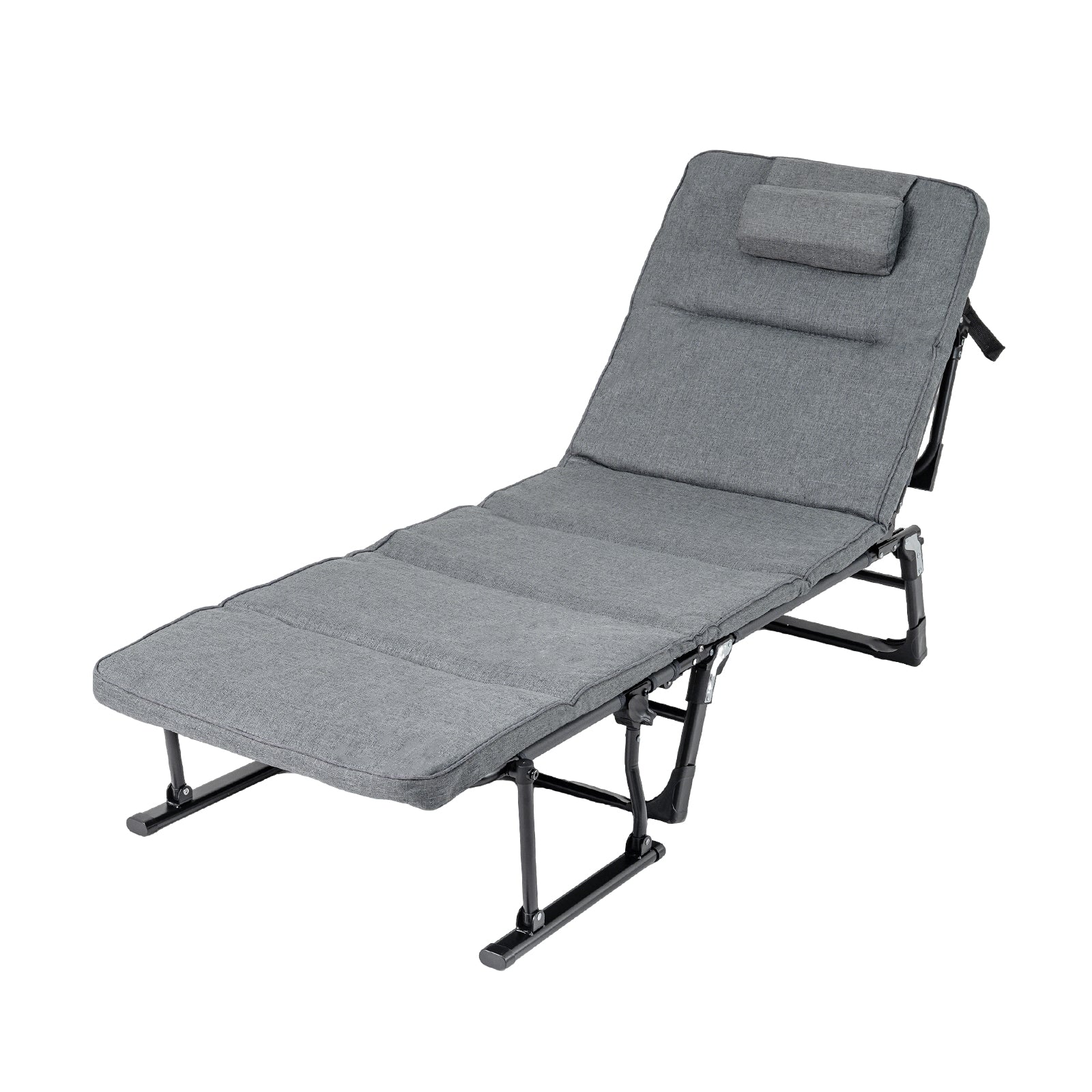 Folding Camping Cot with Mattress 3 in 1 Convertible Single Sofa Chaise Lounge Chair Sleeper-Gray - Energize Trek