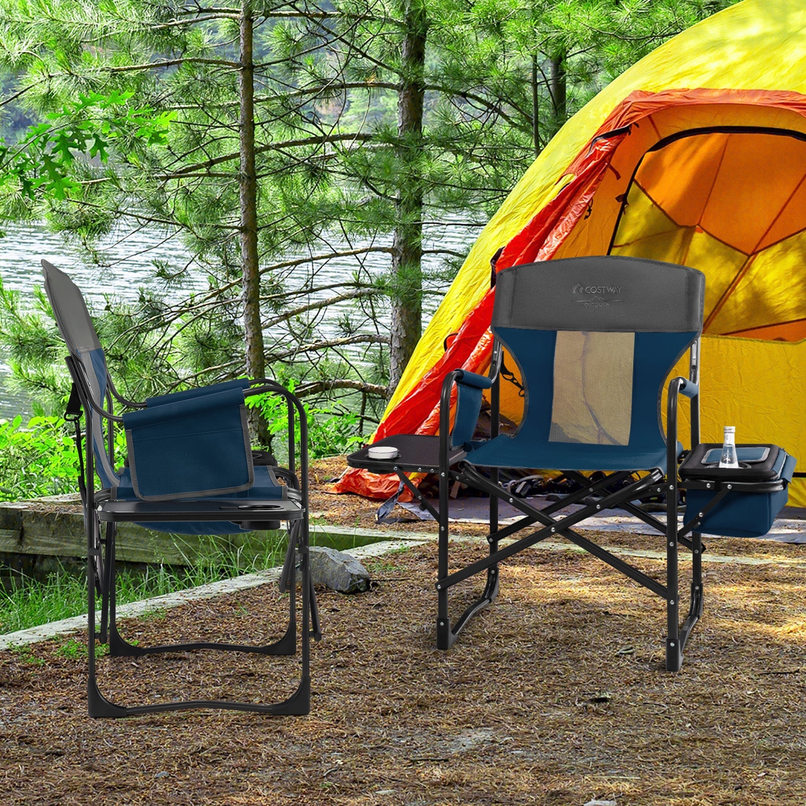 Folding Camping Directors Chair with Cooler Bag and Side Table - Energize Trek