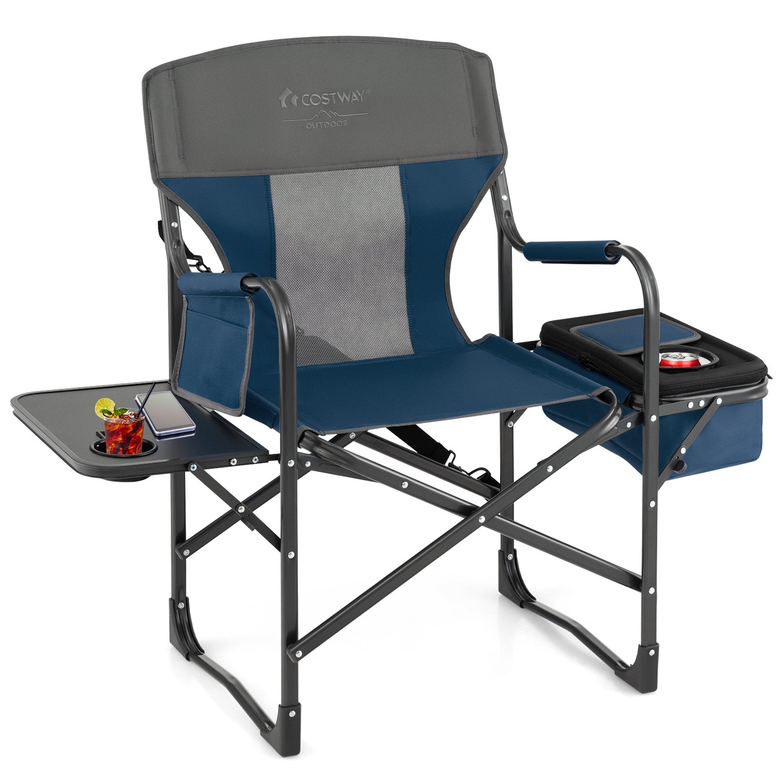 Folding Camping Directors Chair with Cooler Bag and Side Table - Energize Trek