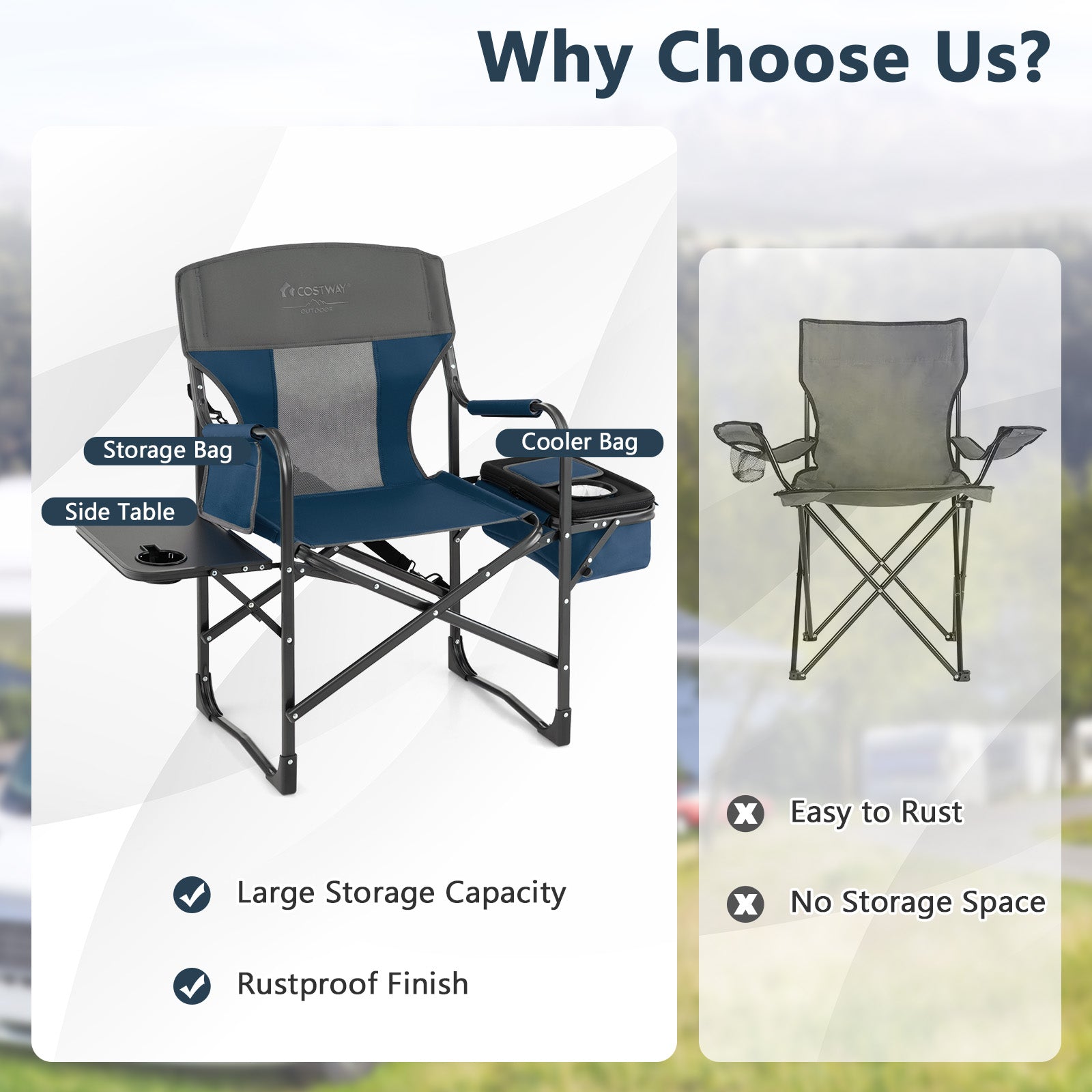 Folding Camping Directors Chair with Cooler Bag and Side Table - Energize Trek