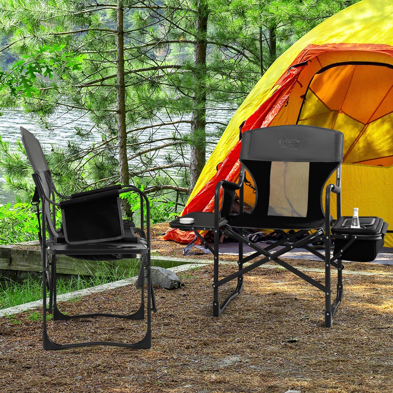 Folding Camping Directors Chair with Cooler Bag and Side Table - Energize Trek