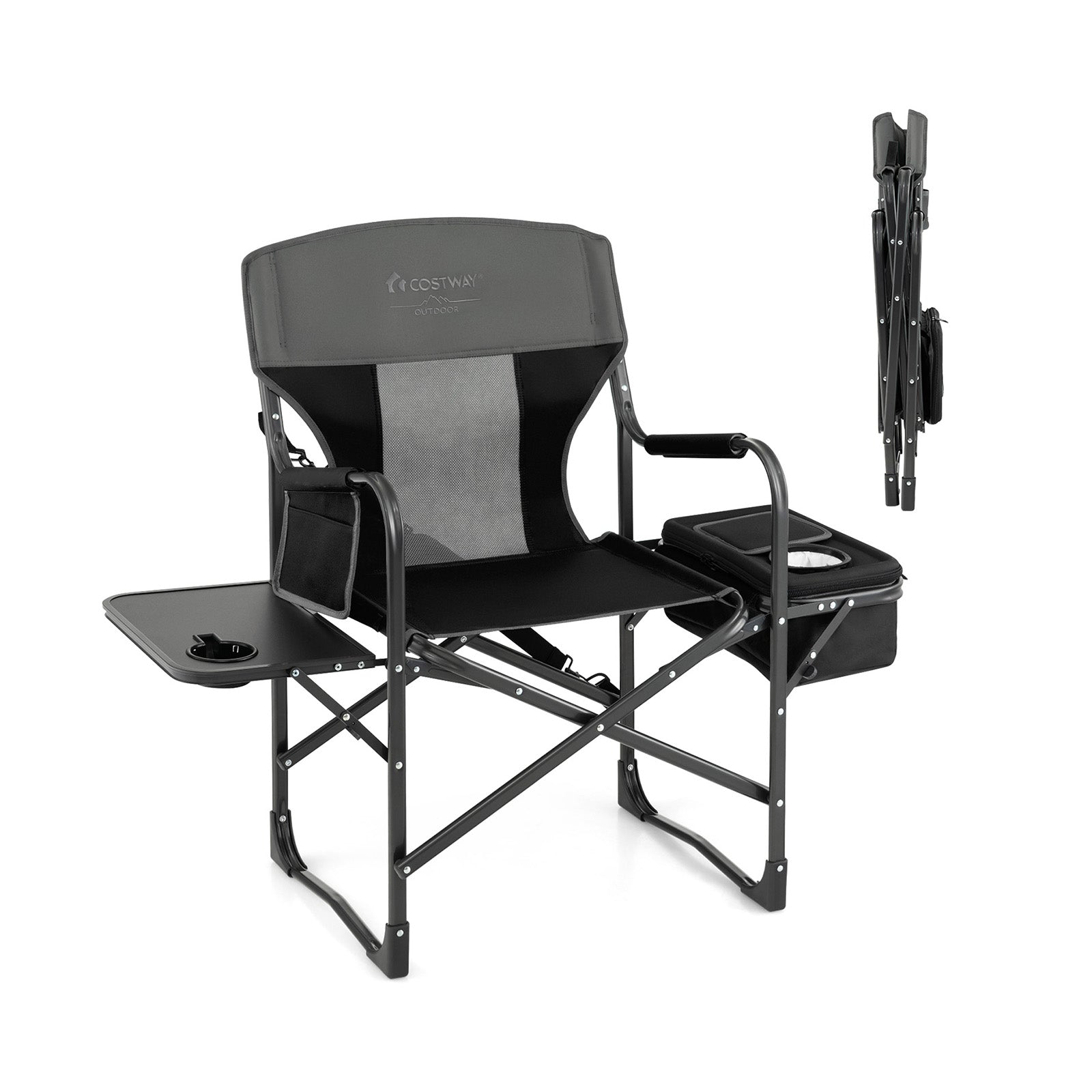 Folding Camping Directors Chair with Cooler Bag and Side Table - Energize Trek